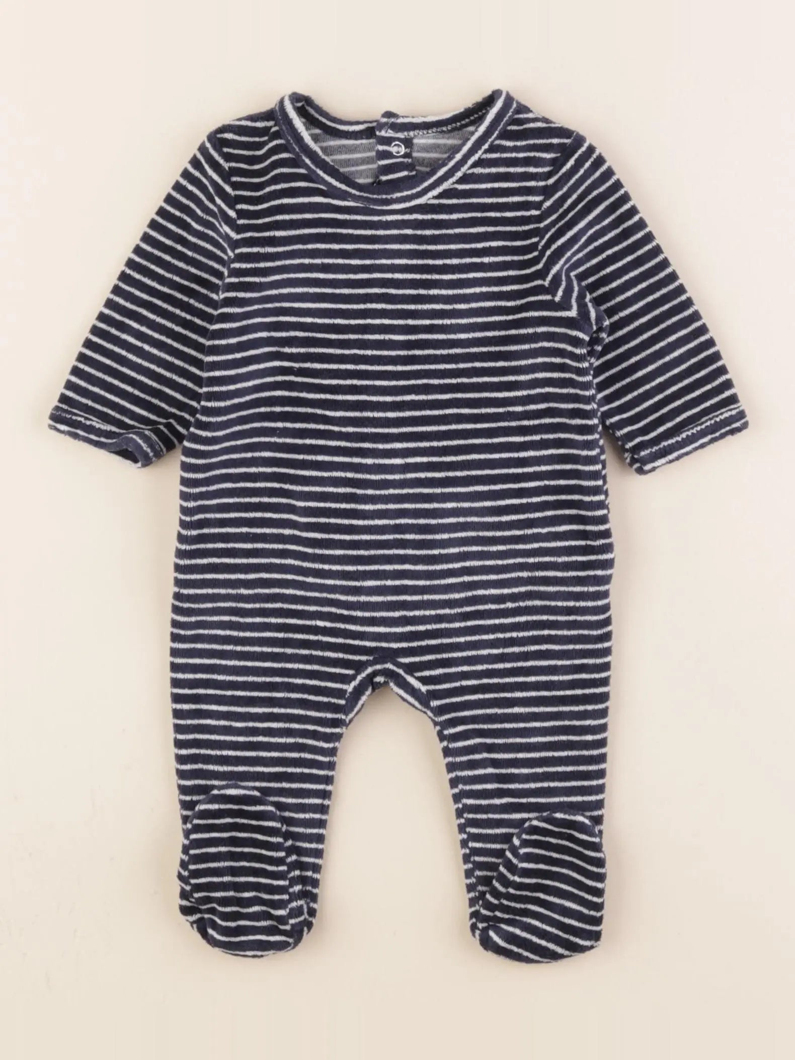 Vertbaudet - pyjama velours bleu, blanc - 1 mois