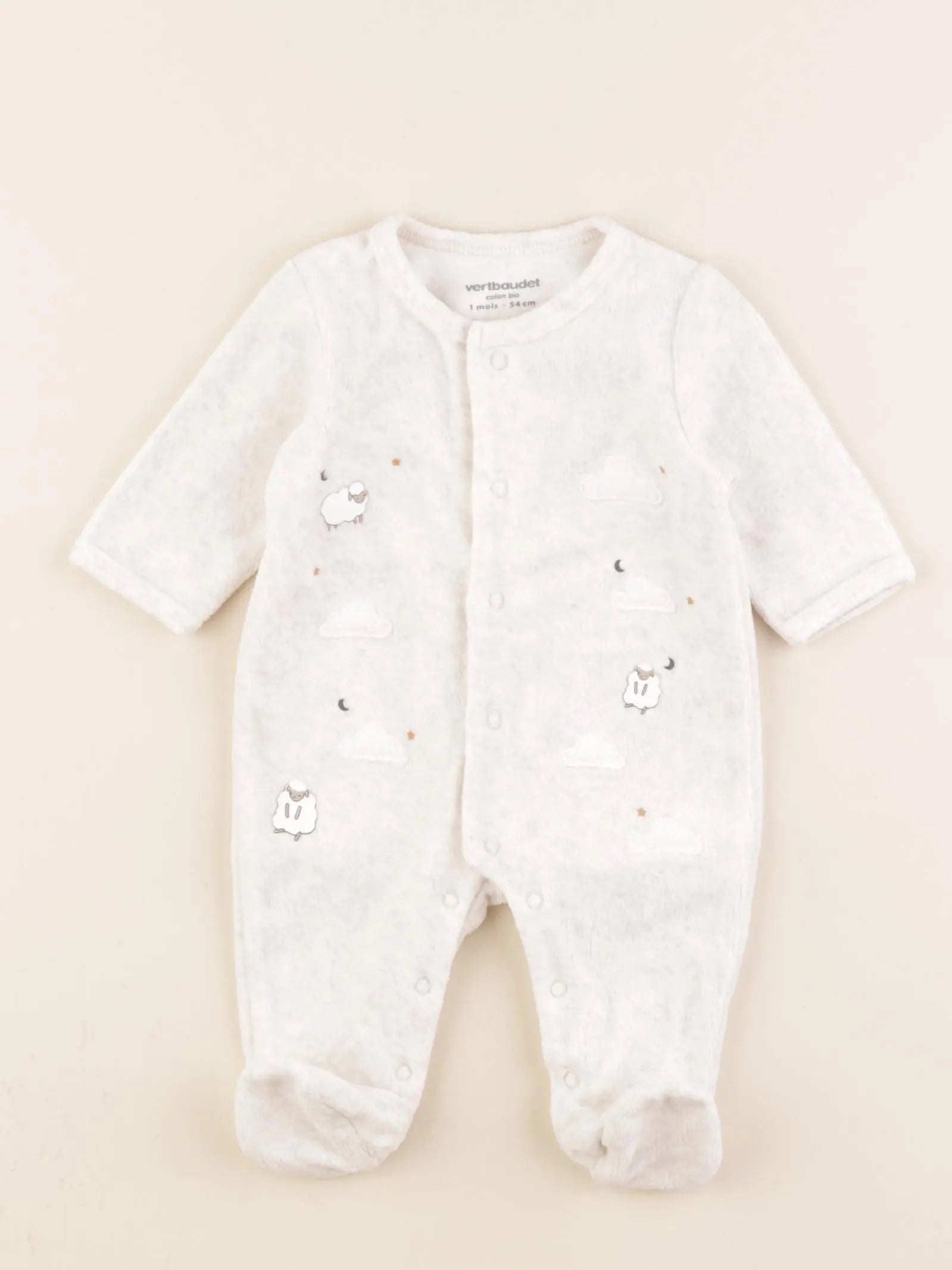 Vertbaudet - pyjama velours beige - 1 mois