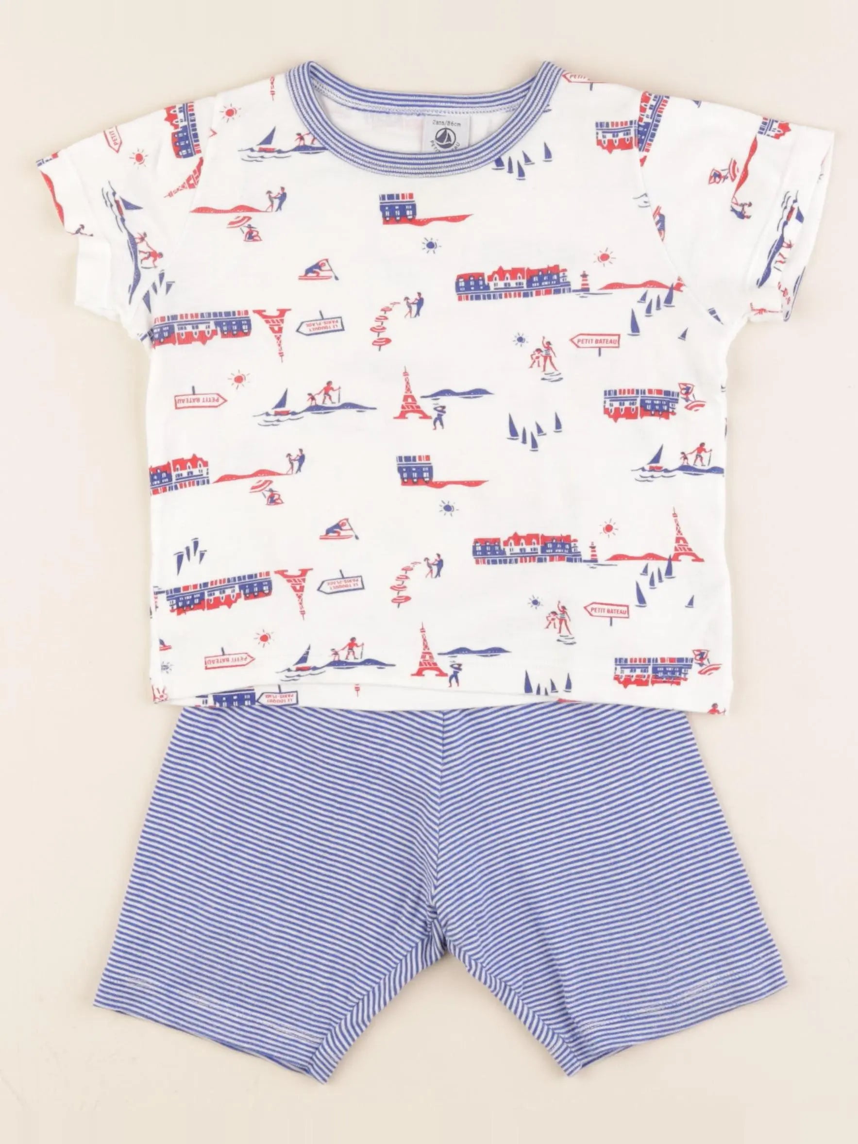 Petit Bateau - pyjama coton bleu, blanc - 2 ans