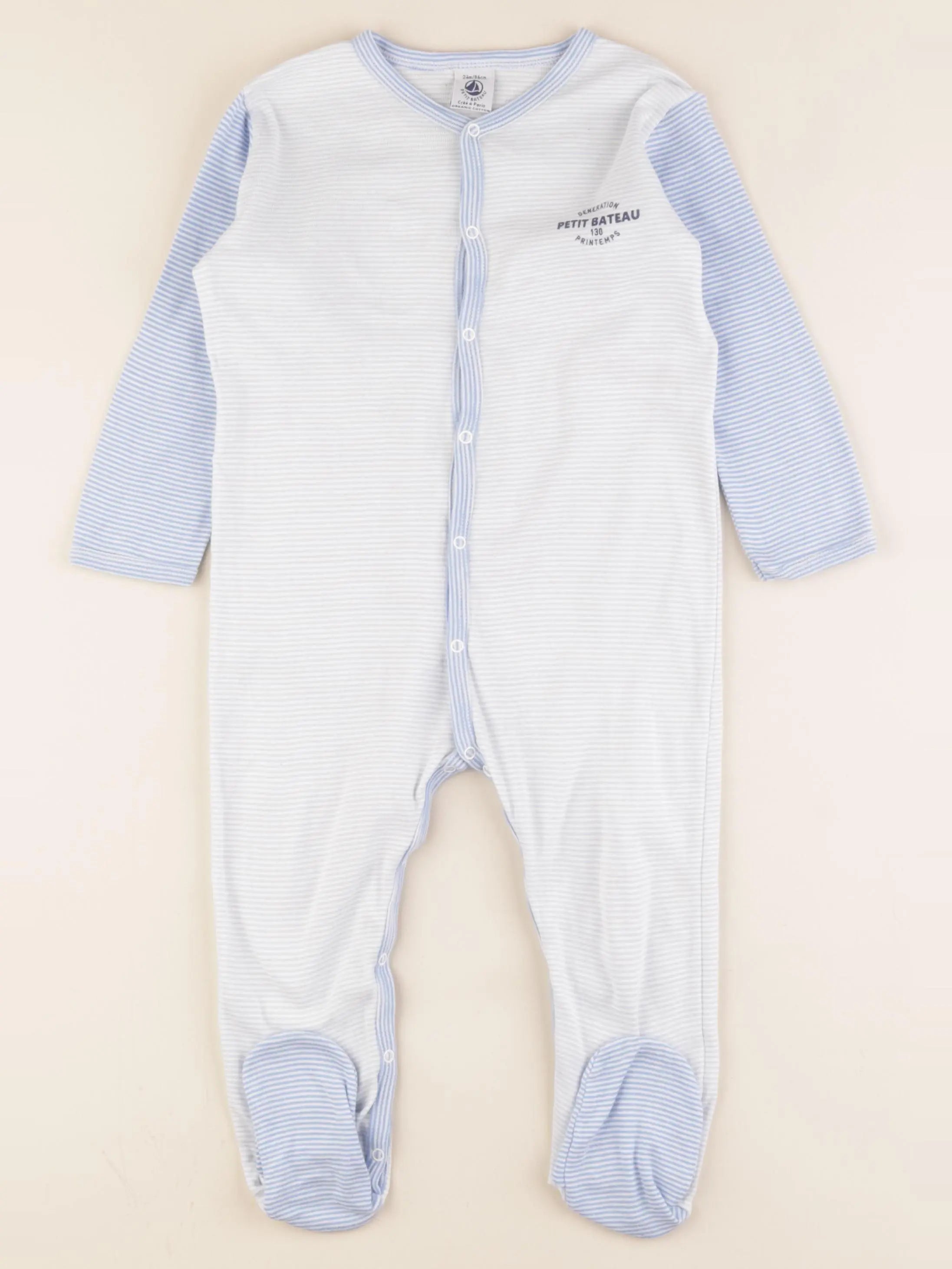 Petit Bateau - pyjama coton blanc, bleu - 24 mois
