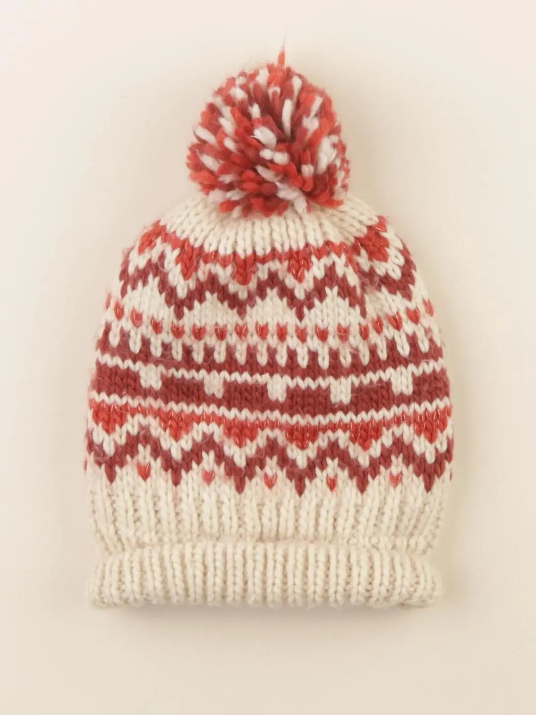 Vertbaudet - bonnet beige, rouge - 8/10 ans