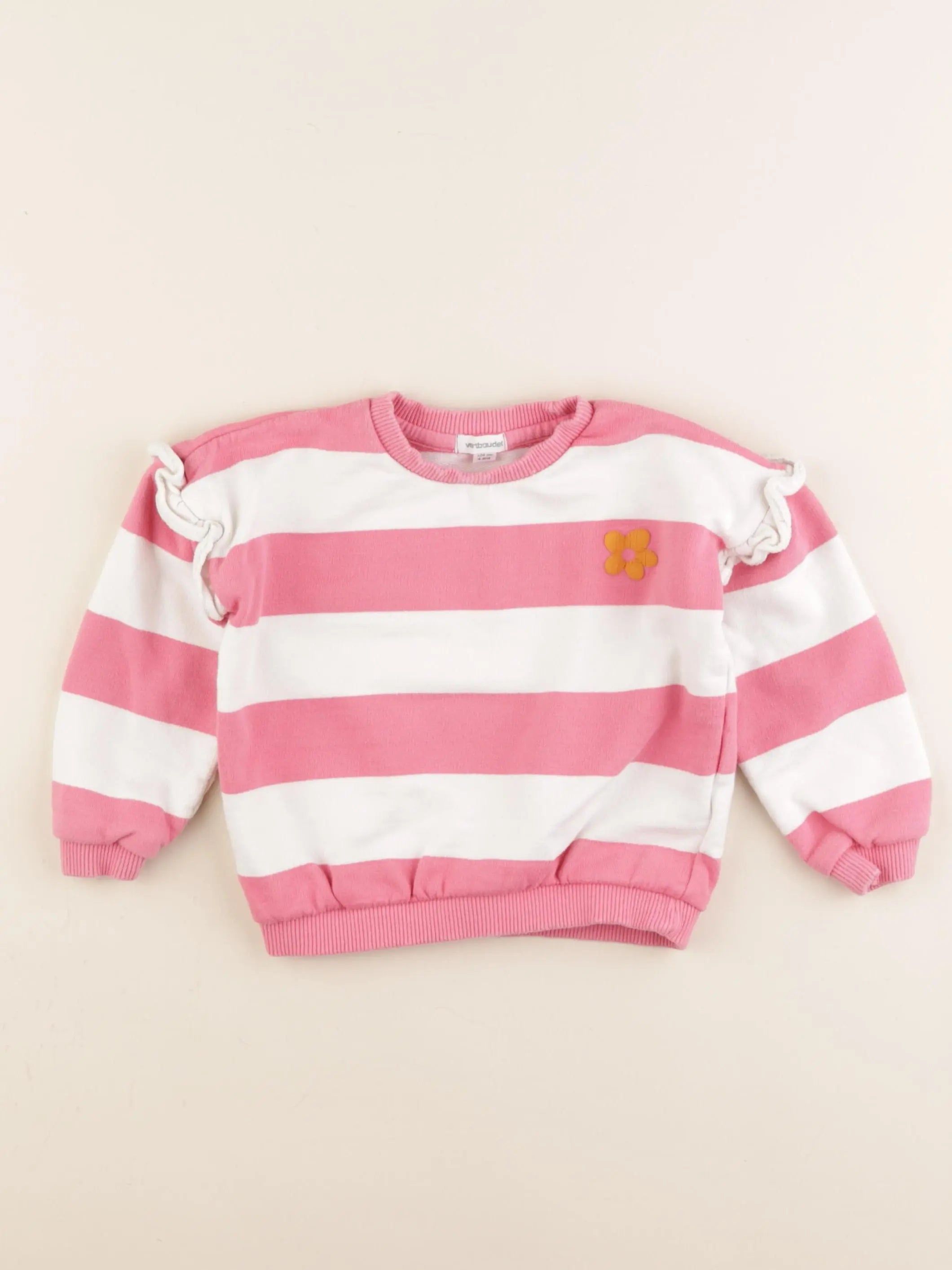 Vertbaudet - sweat blanc, rose - 4 ans