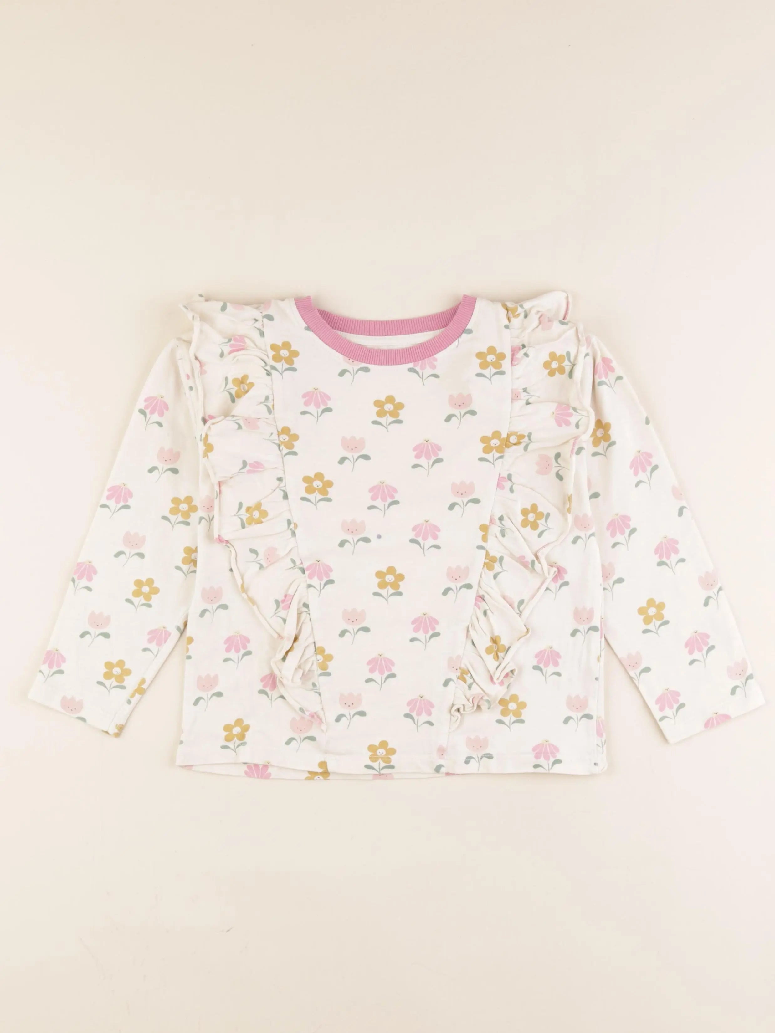 Vertbaudet - tee-shirt beige, rose - 6 ans