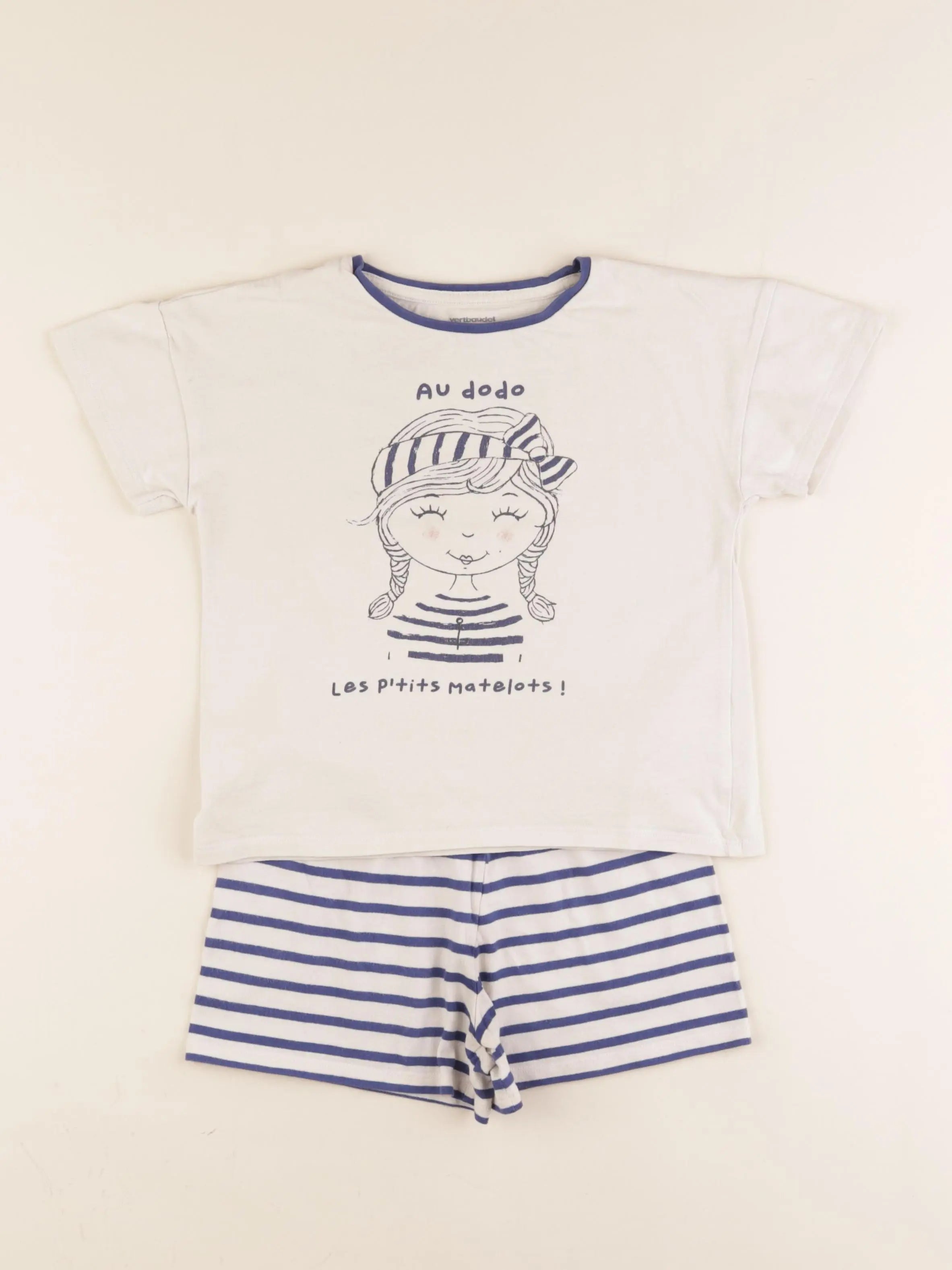 Vertbaudet - pyjama coton bleu, beige - 6 ans
