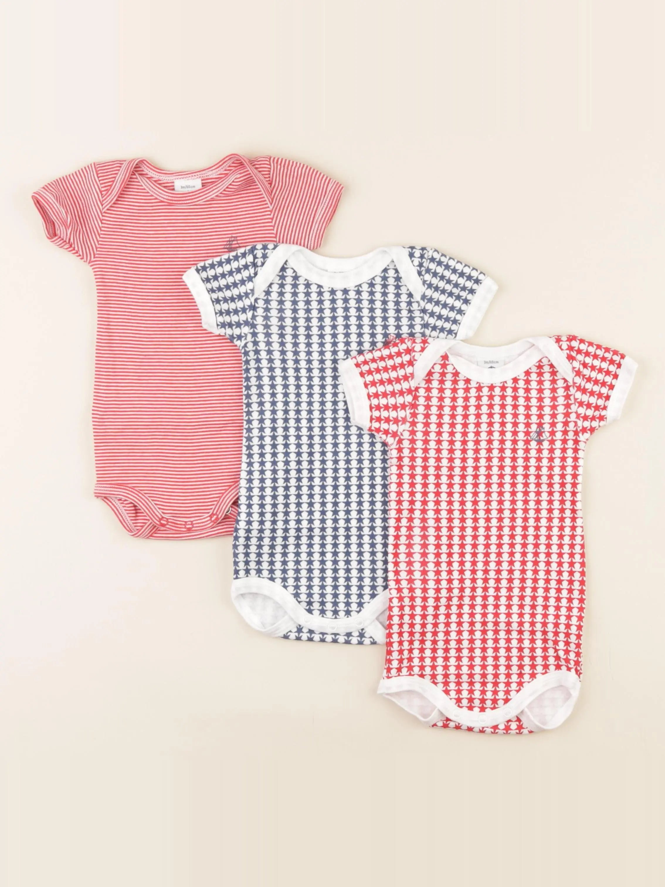 Petit Bateau - lot de 3 bodies en coton rouge - 3 mois
