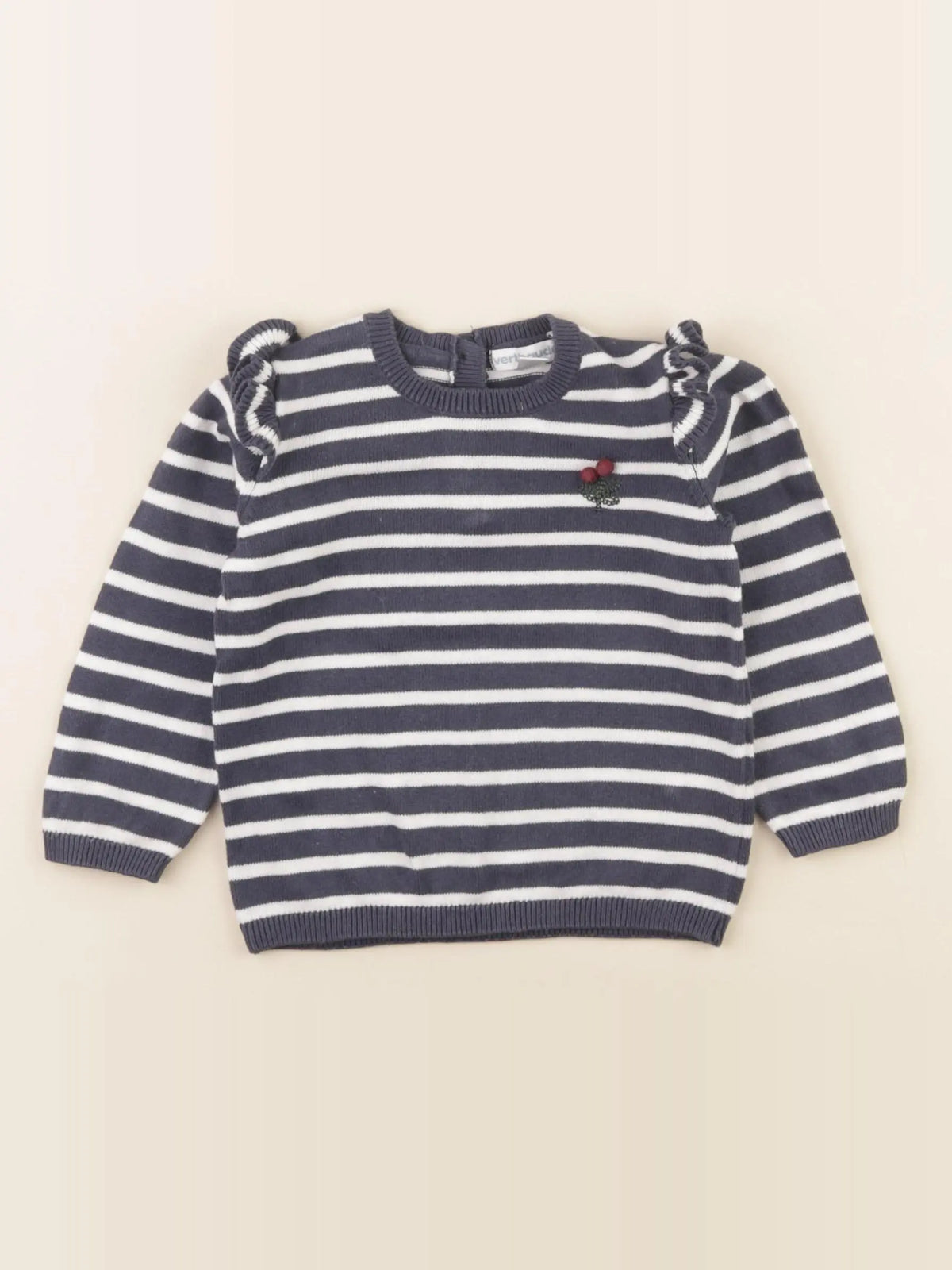 Vertbaudet - pull bleu, blanc - 12 mois