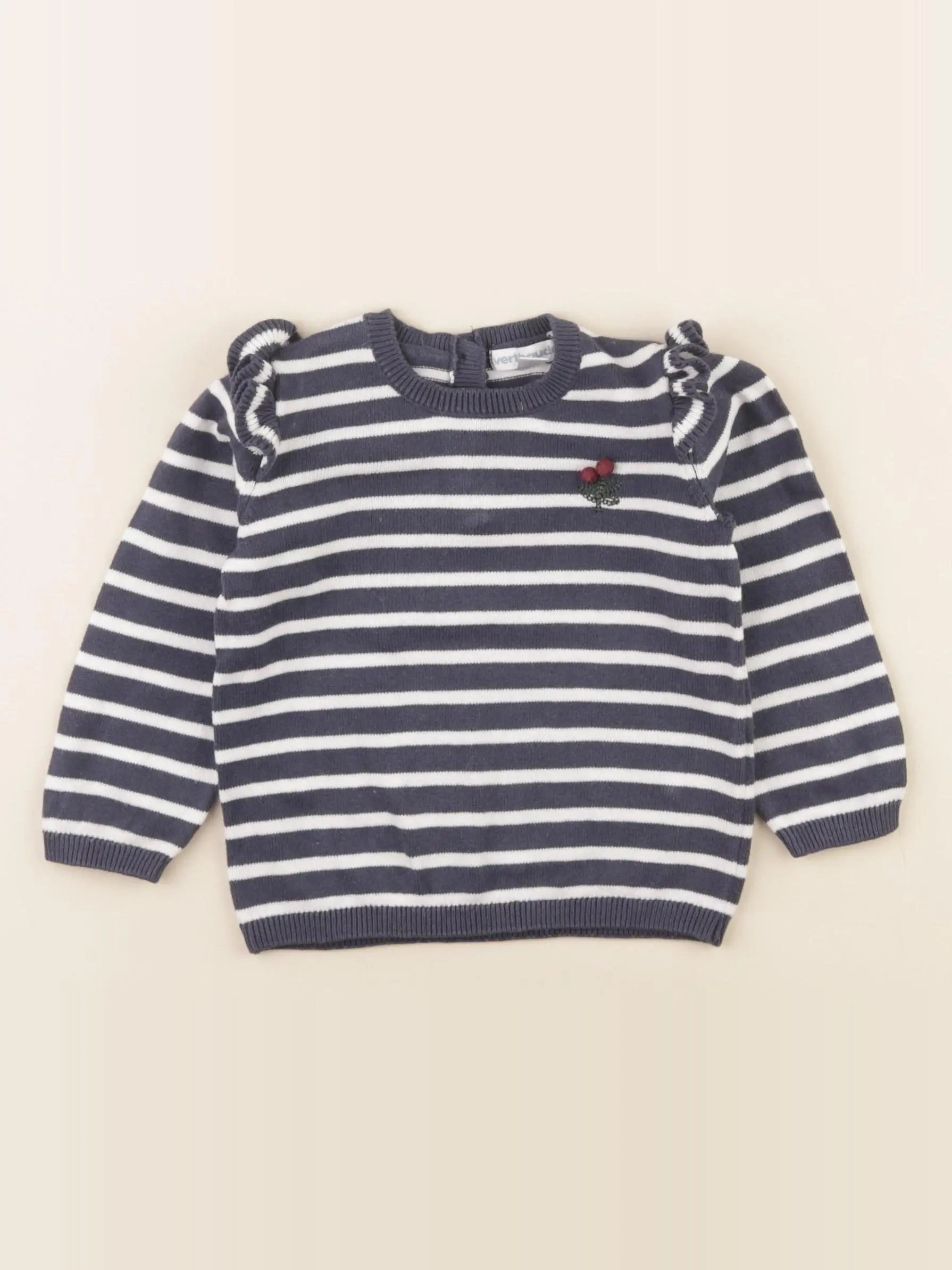 Vertbaudet - pull bleu, blanc - 12 mois