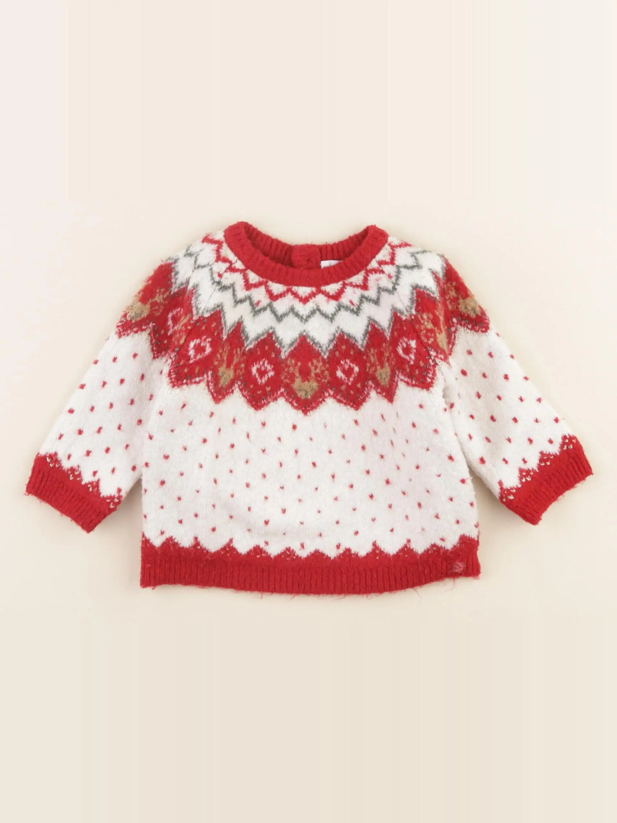 Vertbaudet - pull blanc, rouge - 9 mois