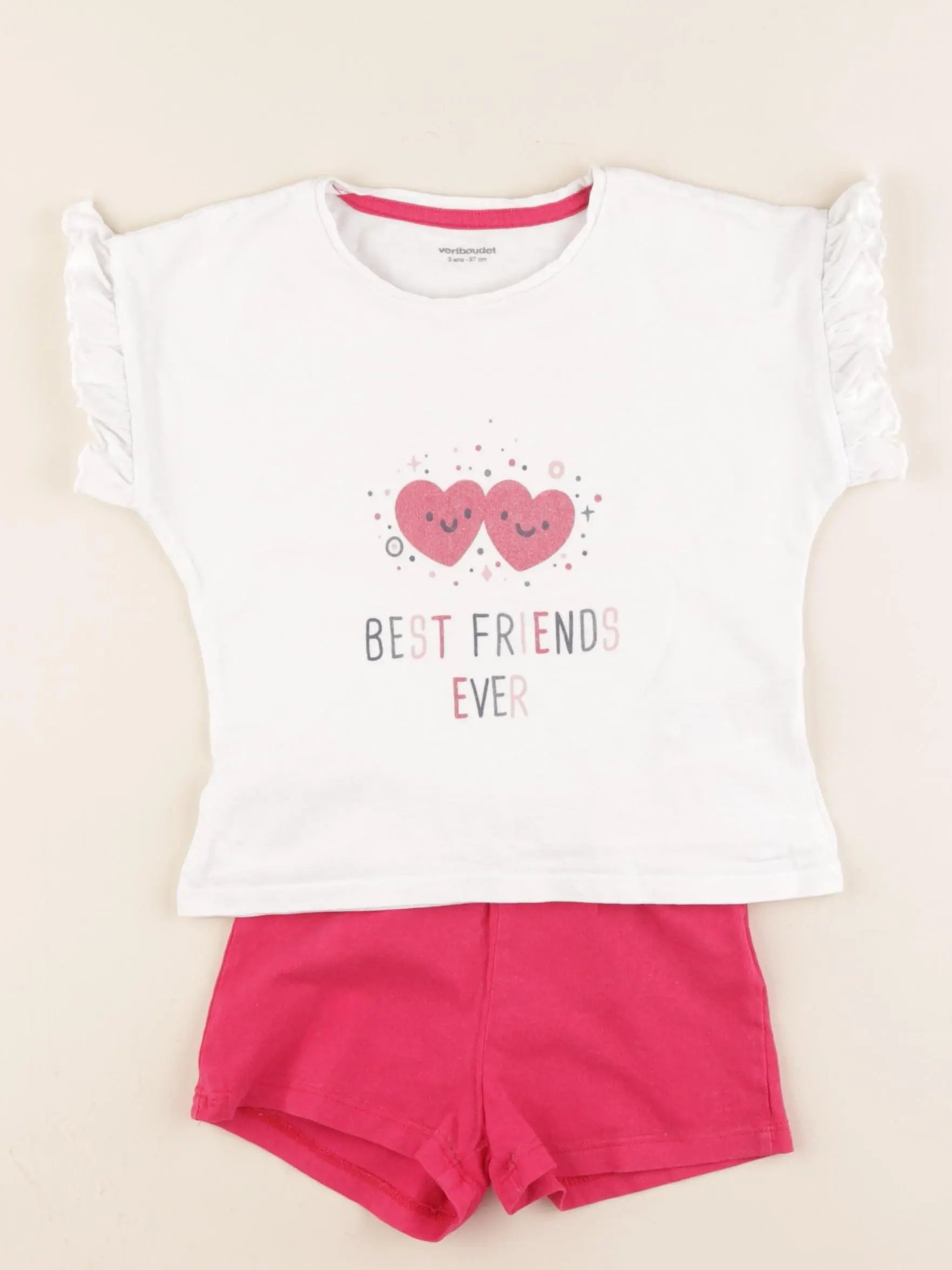 Vertbaudet - pyjama coton blanc, rose - 3 ans