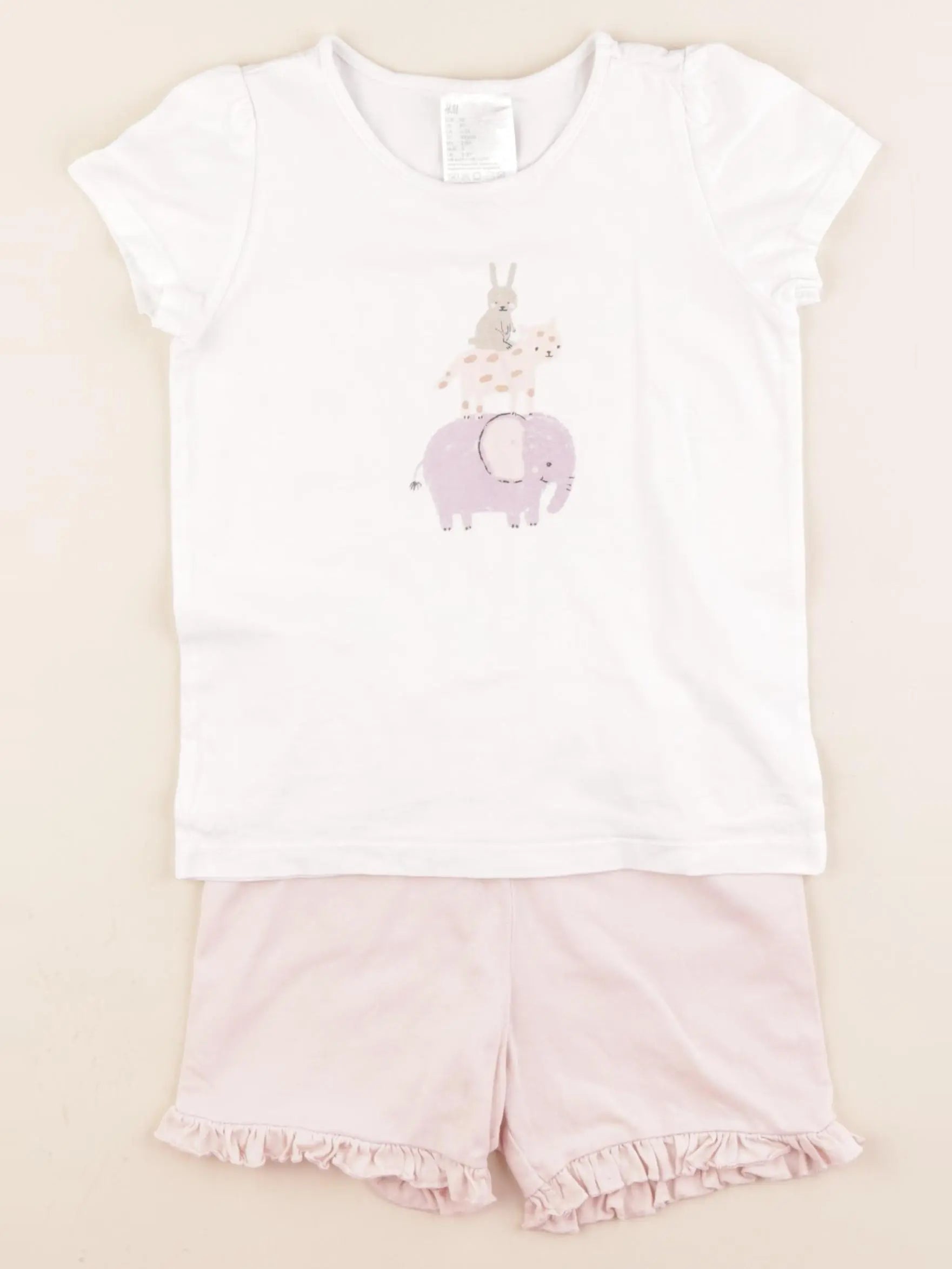 H&M - pyjama coton rose, blanc - 2/3 ans