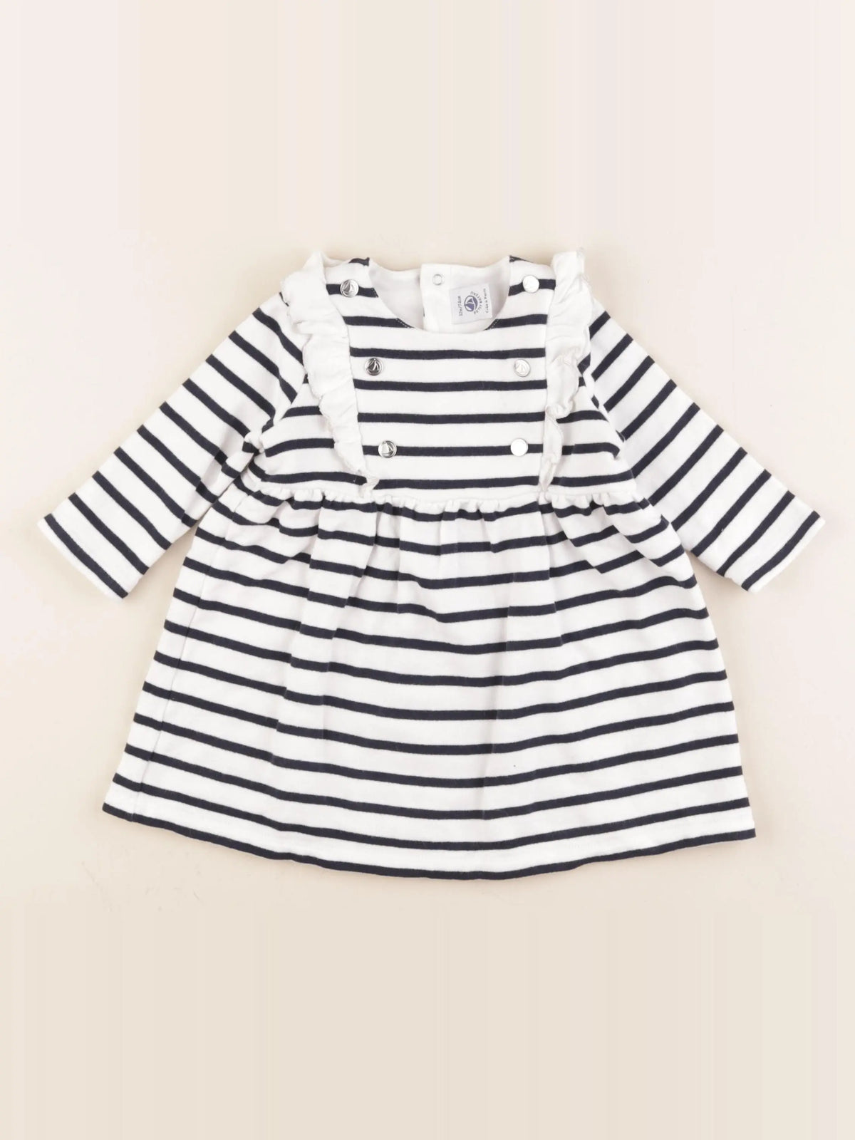 Petit Bateau - robe blanc, bleu - 12 mois