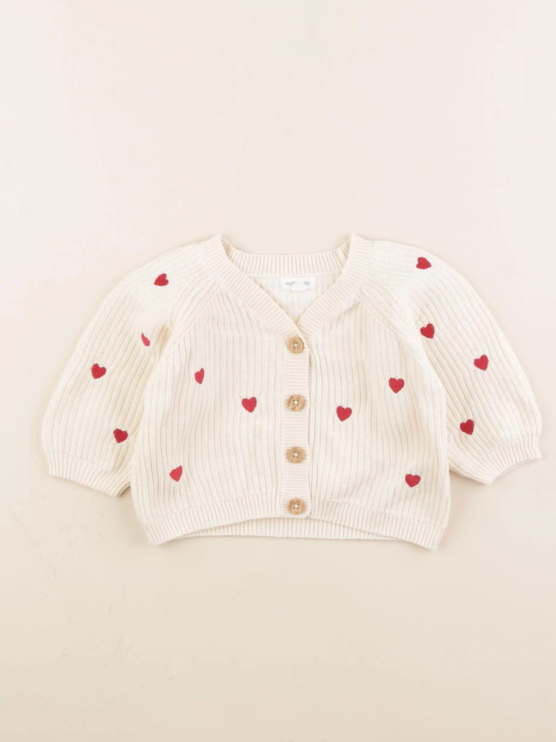 Vertbaudet - gilet beige, rouge - 6 mois