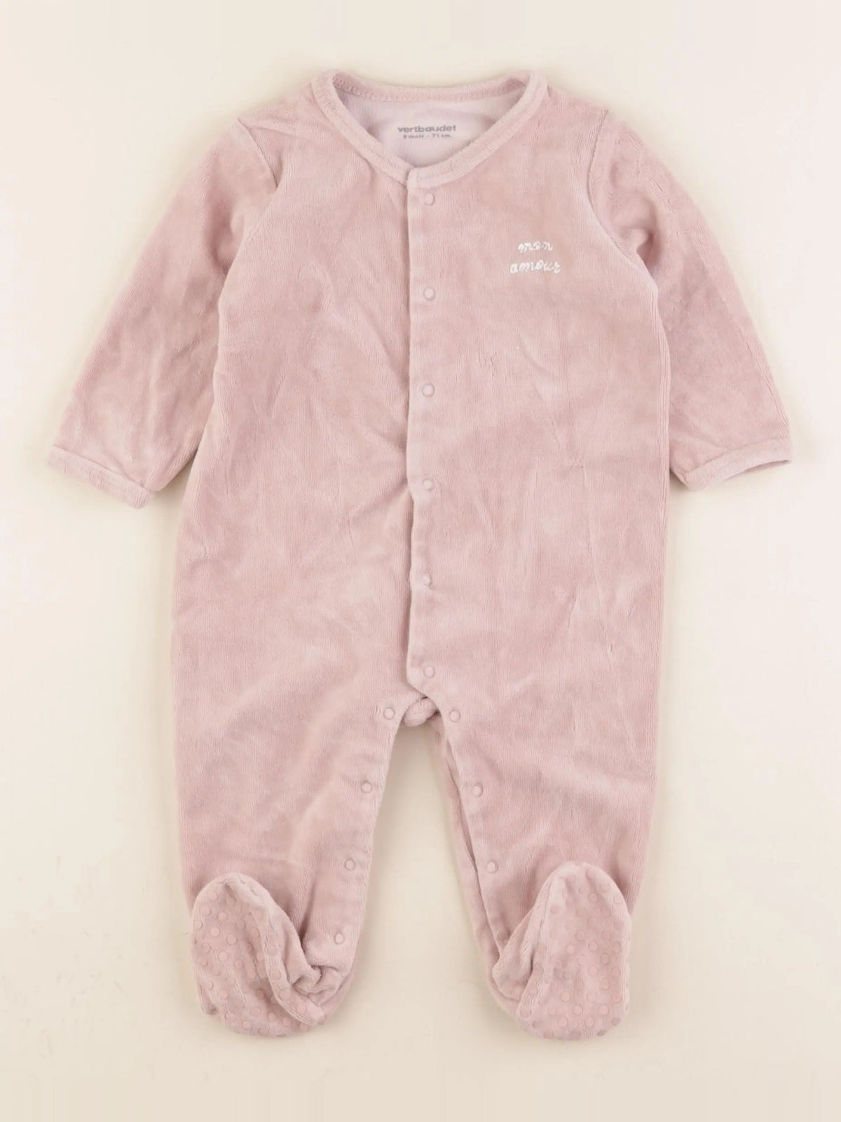 Vertbaudet - pyjama velours rose - 9 mois