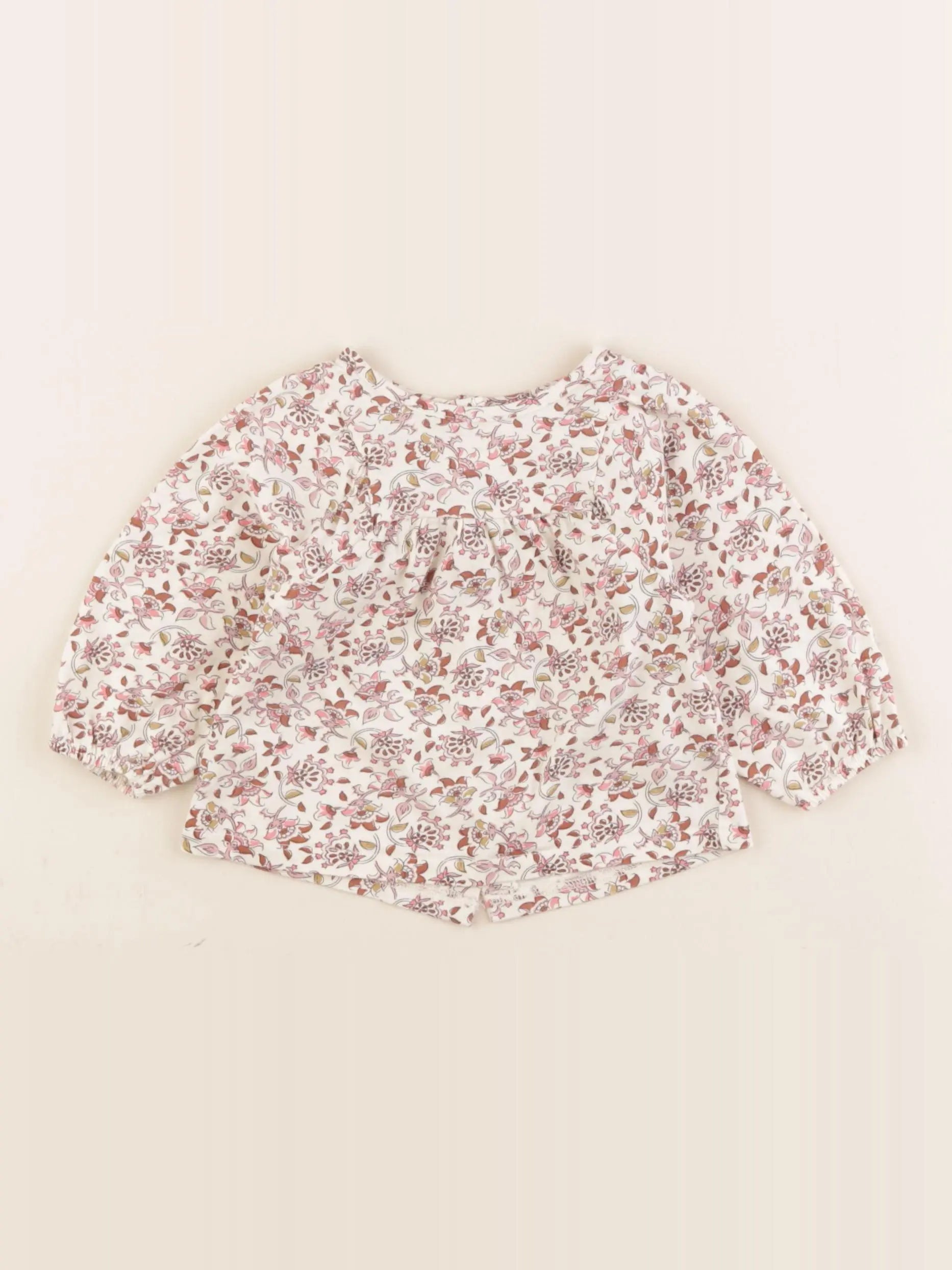 Vertbaudet - tee-shirt beige, rose - 6 mois