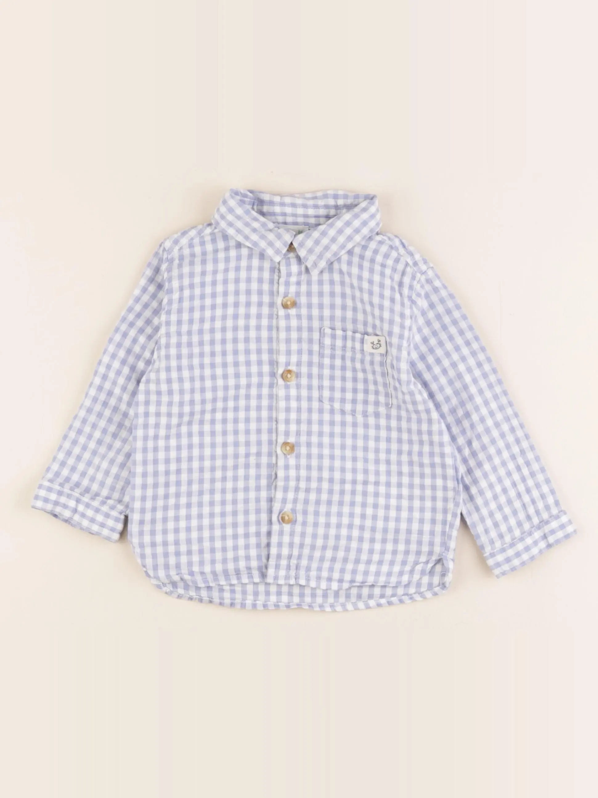 Vertbaudet - chemise bleu, blanc - 12 mois