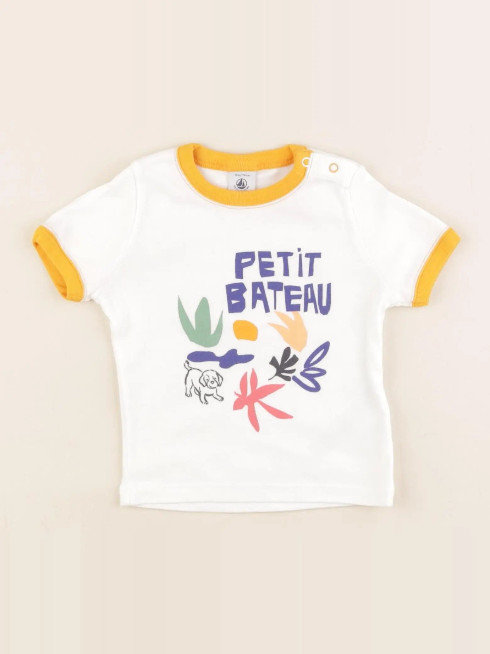 Petit Bateau - tee-shirt blanc, jaune - 12 mois
