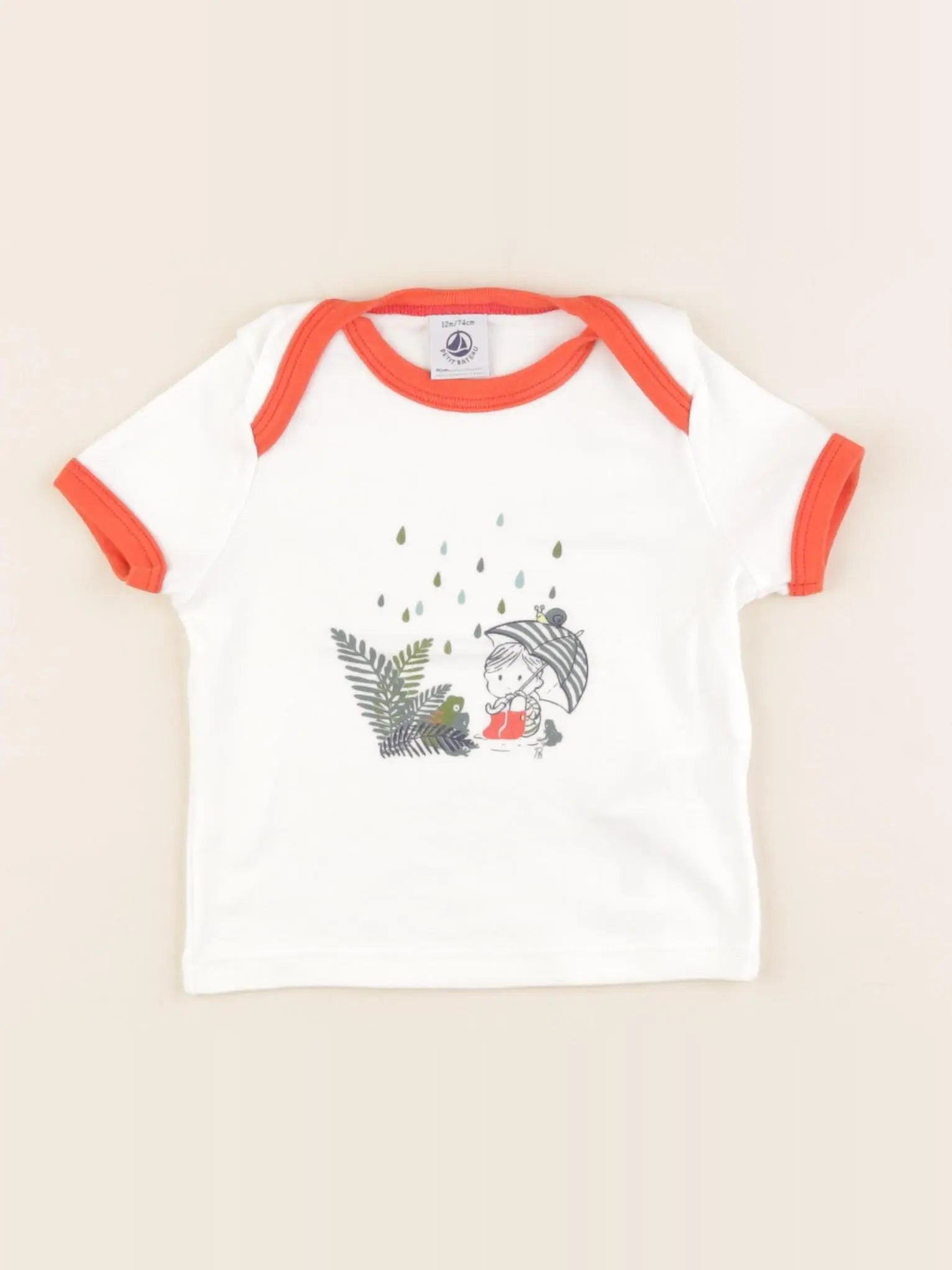 Petit Bateau - maillot de corps blanc, orange - 12 mois