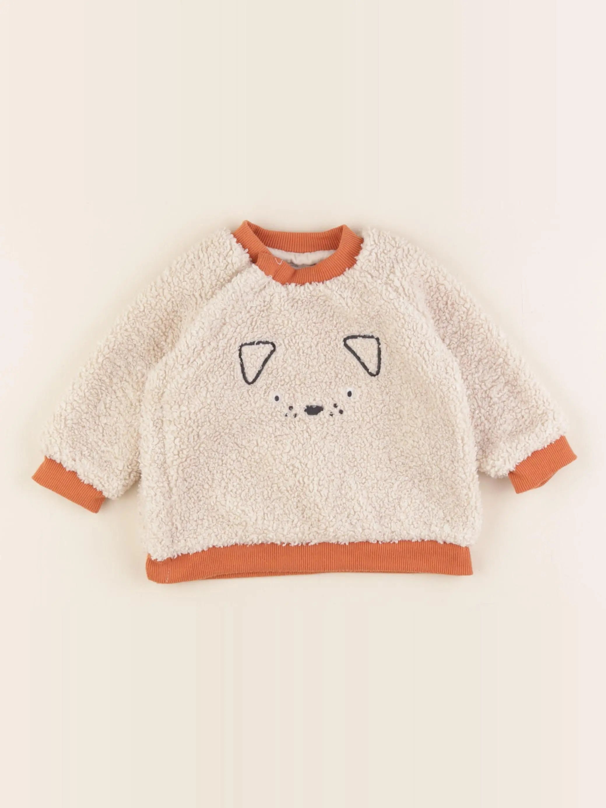 Vertbaudet - pull beige, orange - 9 mois