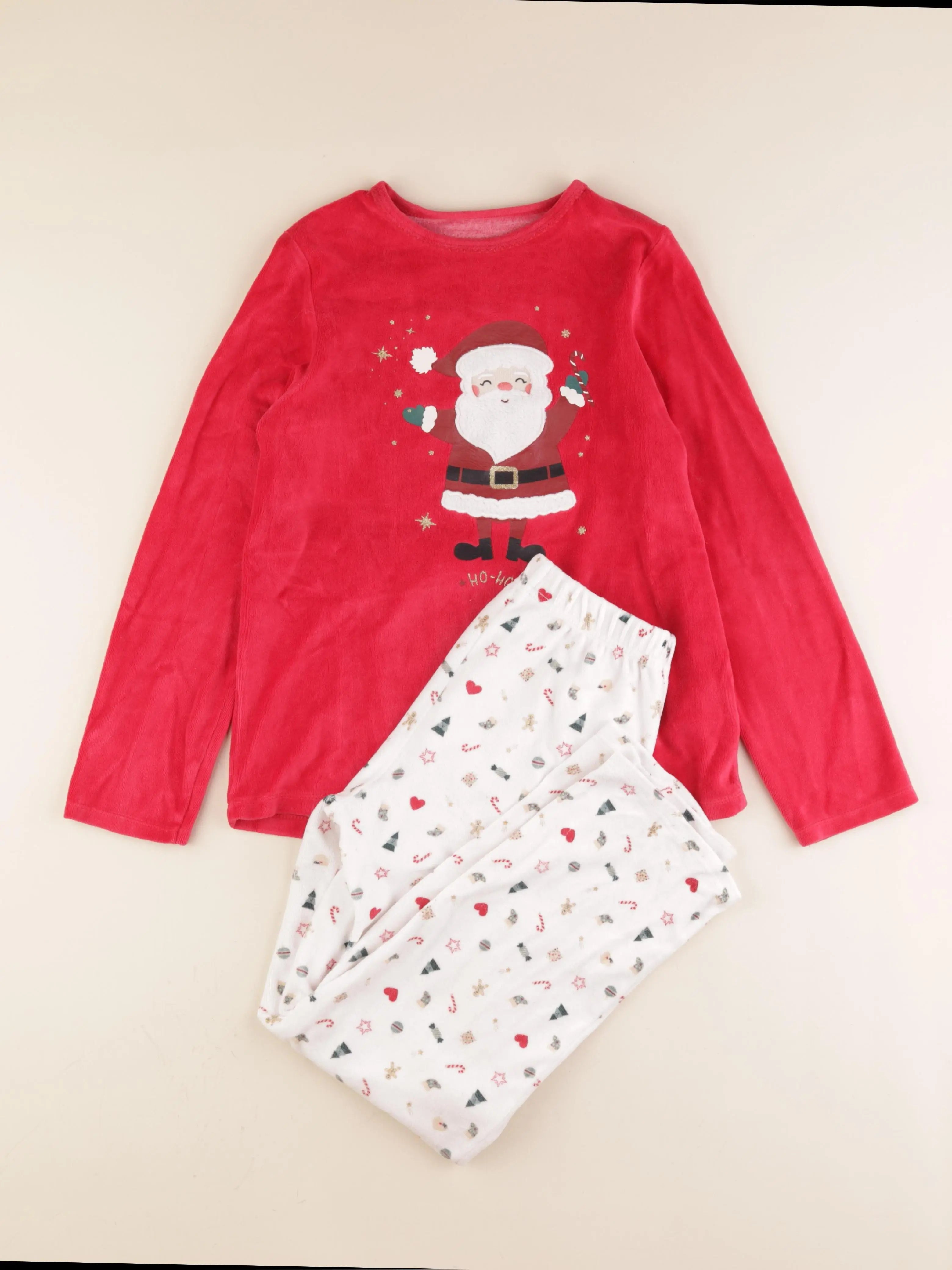 Vertbaudet - pyjama velours blanc, rouge - 11/12 ans
