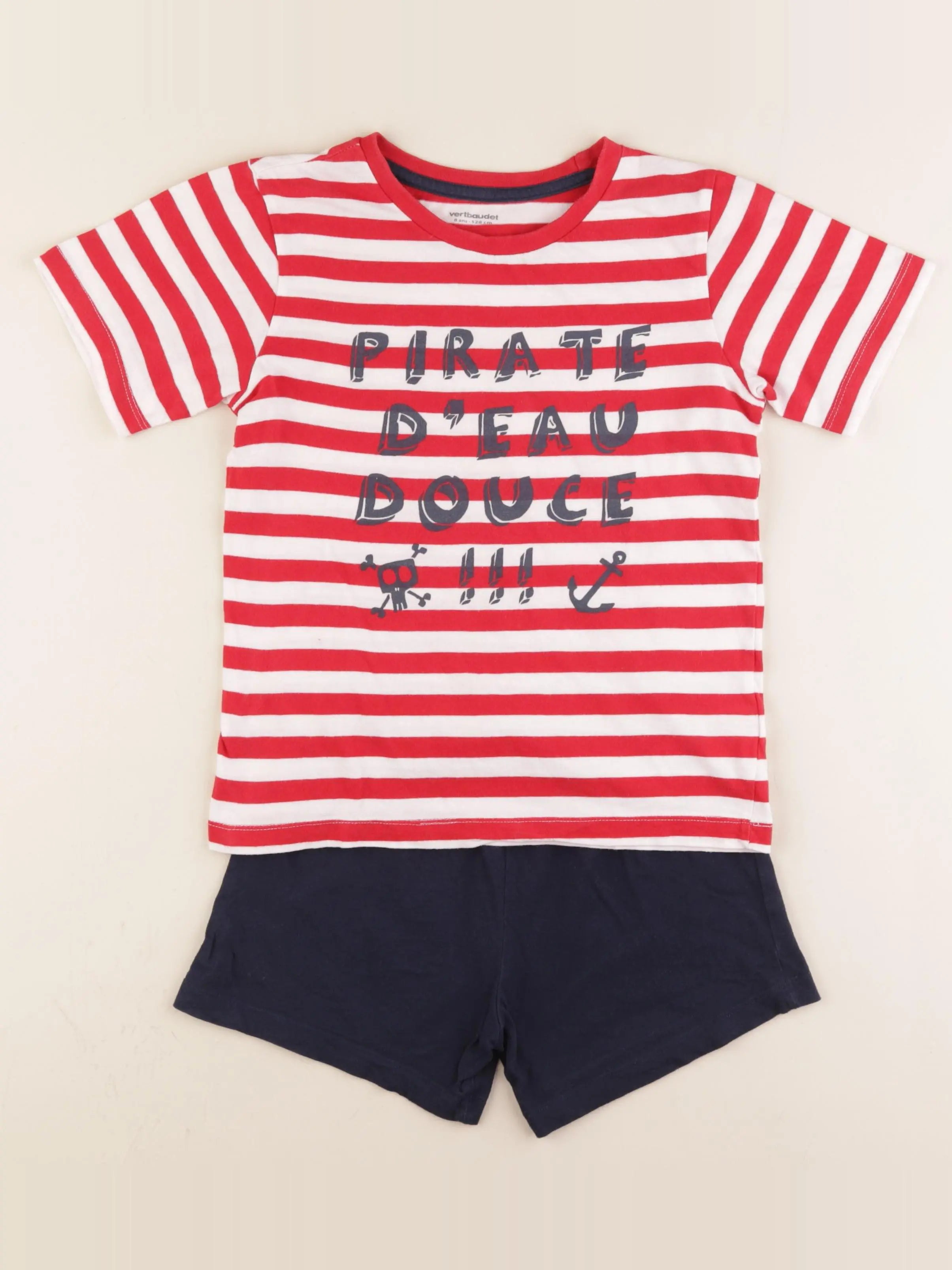 Vertbaudet - pyjama coton bleu, rouge - 8 ans