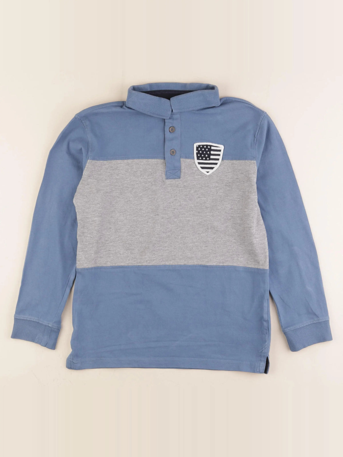 Vertbaudet - polo bleu, gris - 10 ans
