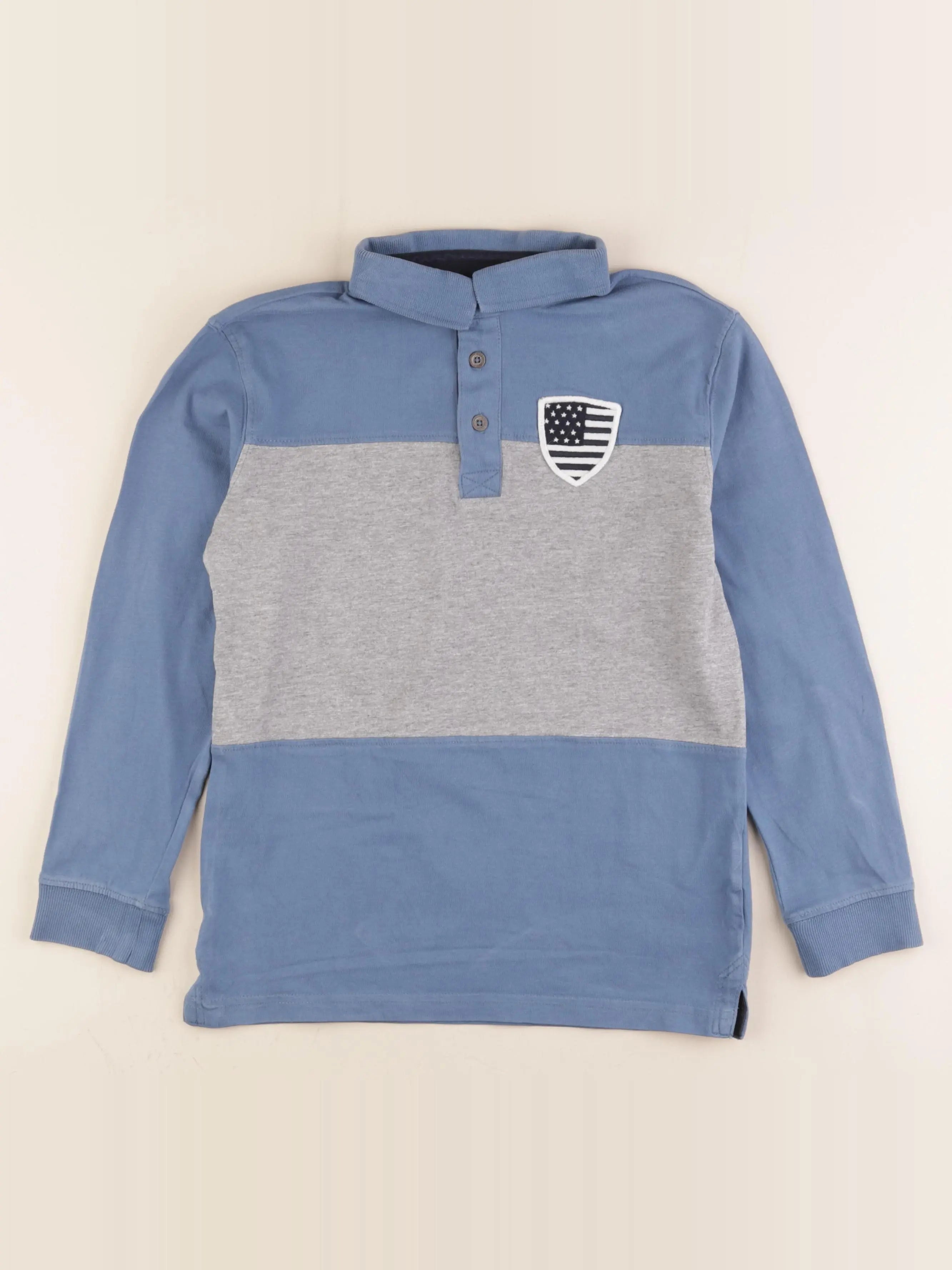 Vertbaudet - polo bleu, gris - 10 ans