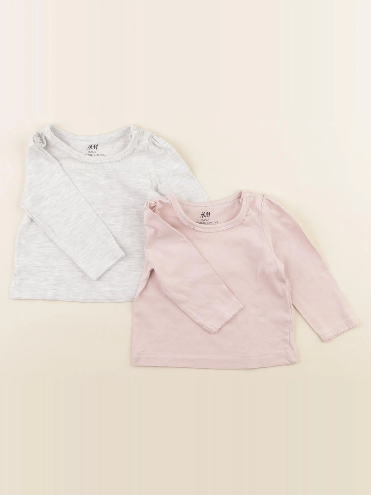 H&M - tee-shirt rose, gris - 2/4 mois