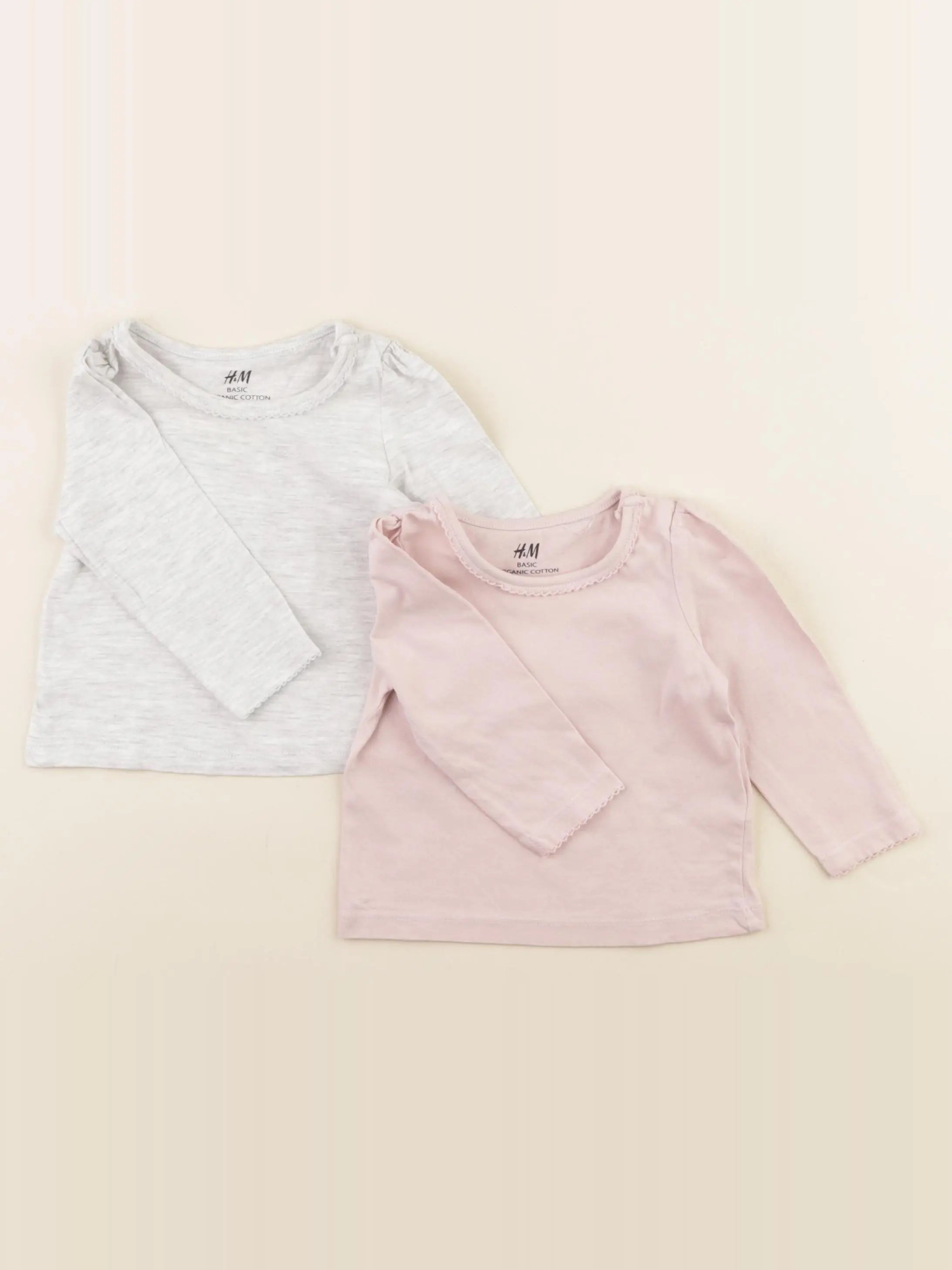 H&M - tee-shirt rose, gris - 2/4 mois