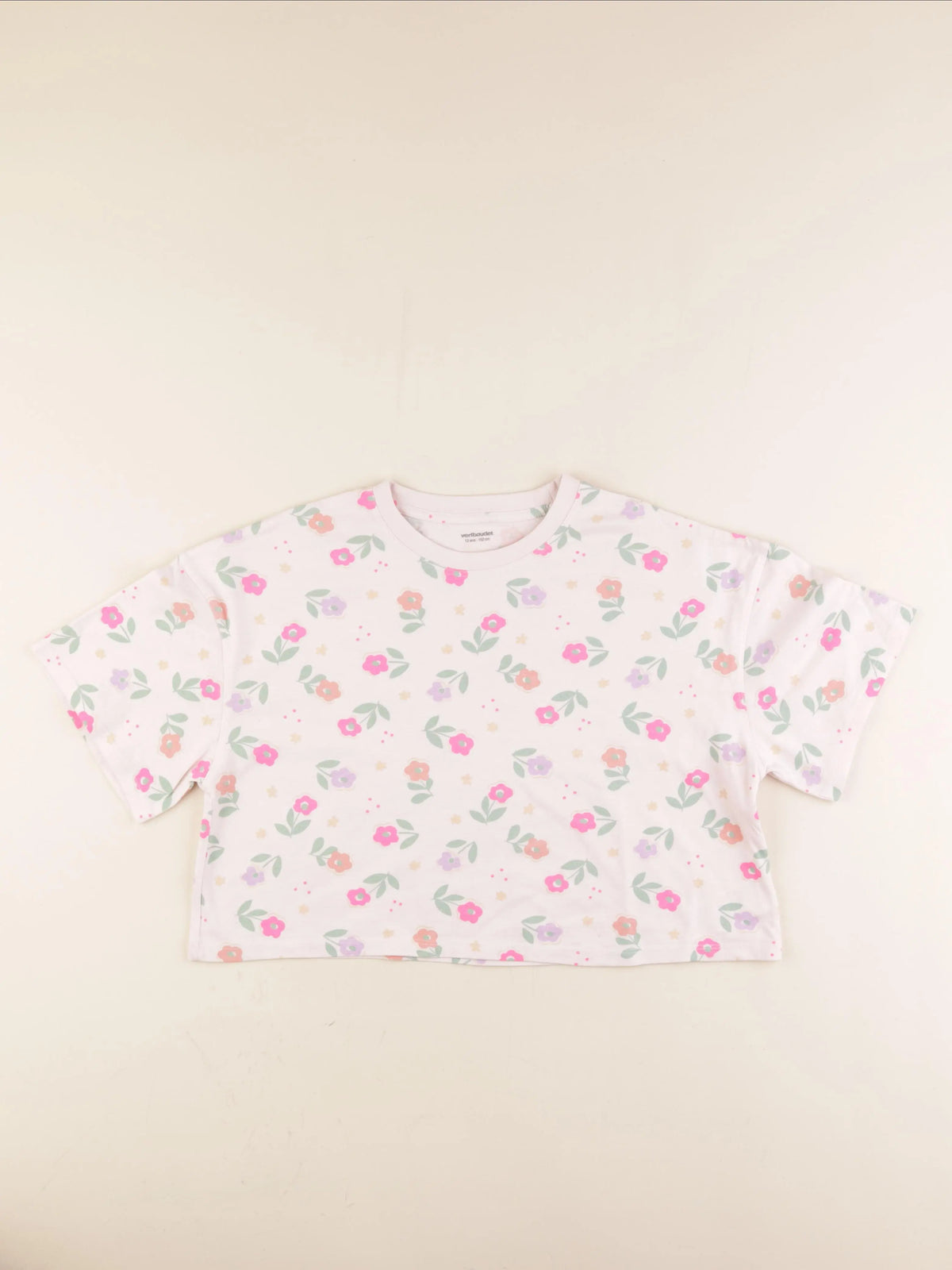 Vertbaudet - tee-shirt court rose, vert - 12 ans