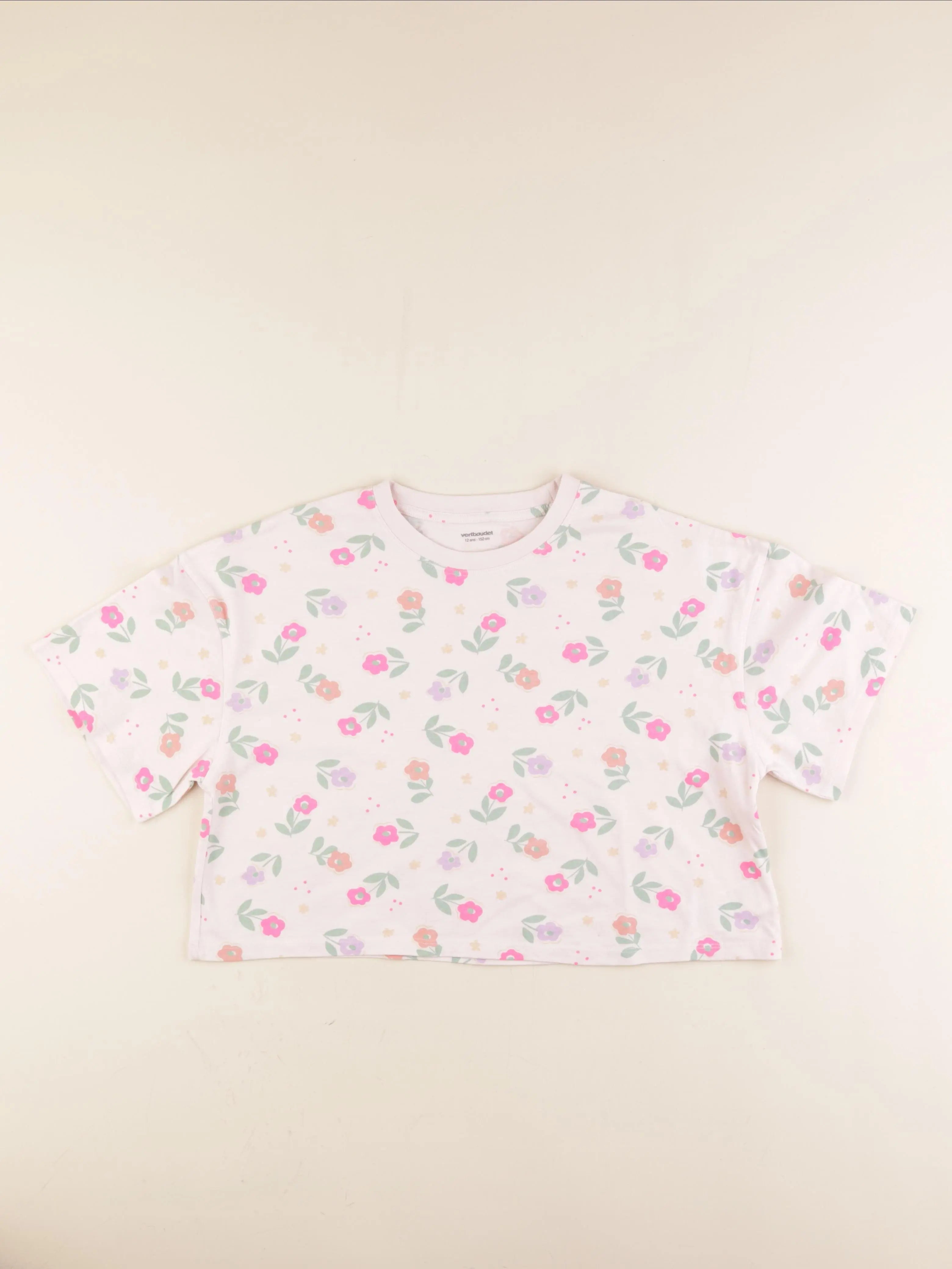 Vertbaudet - tee-shirt court rose, vert - 12 ans