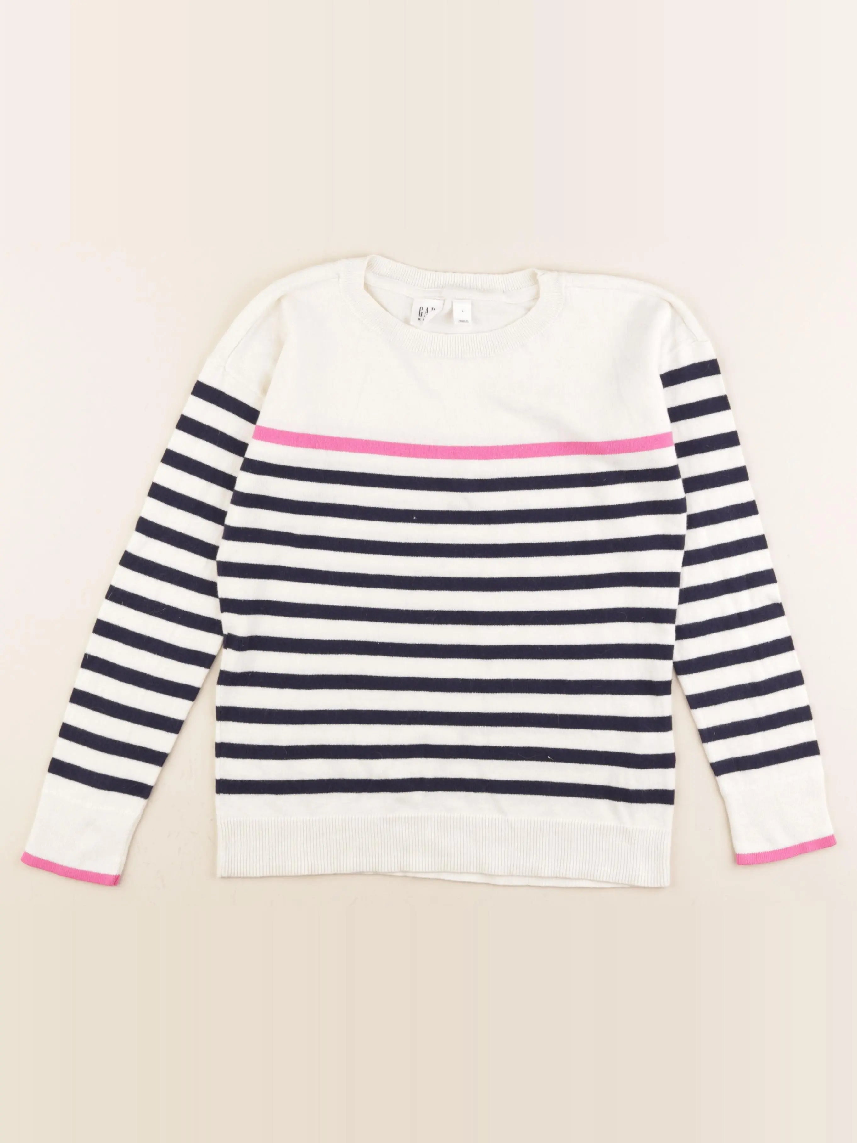 GAP - pull blanc, bleu - 10/11 ans