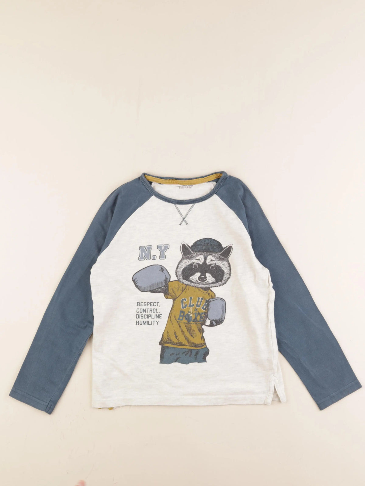 Vertbaudet - tee-shirt beige, bleu - 8 ans