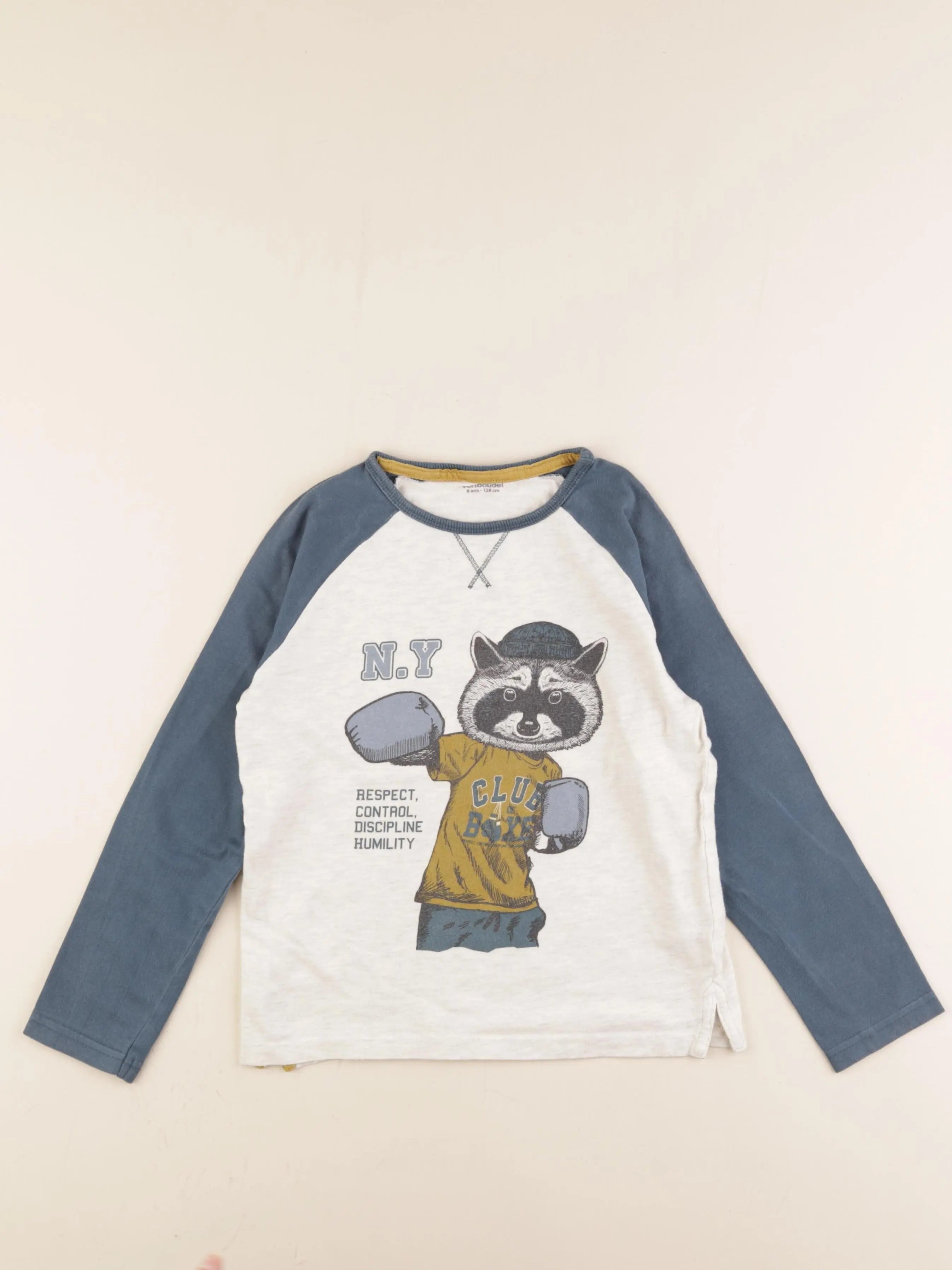 Vertbaudet - tee-shirt beige, bleu - 8 ans