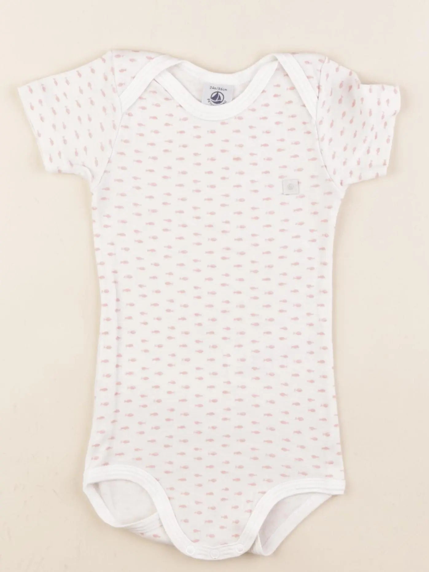 Petit Bateau - body blanc, rose - 24 mois
