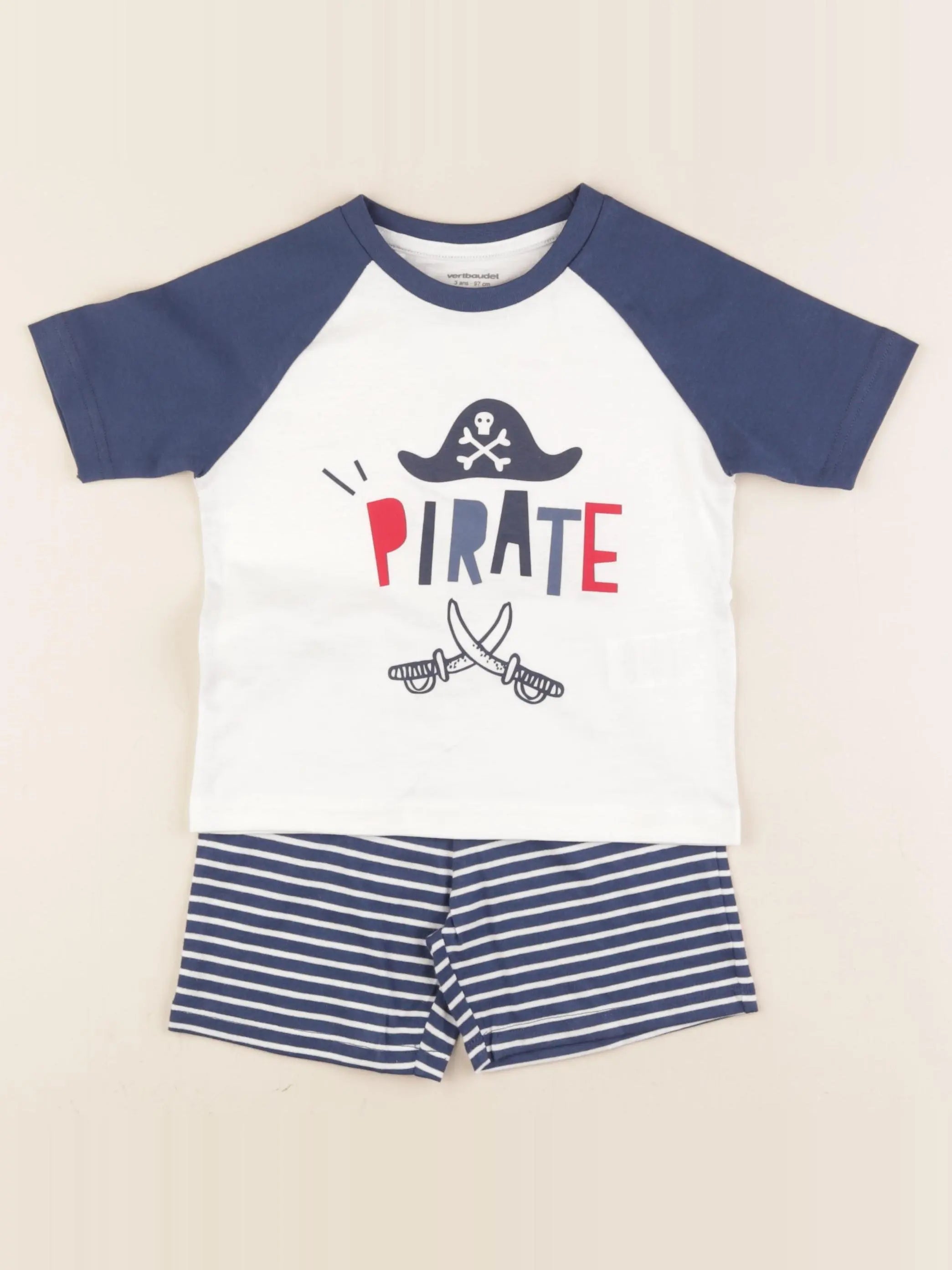 Vertbaudet - pyjama coton bleu, blanc - 3 ans