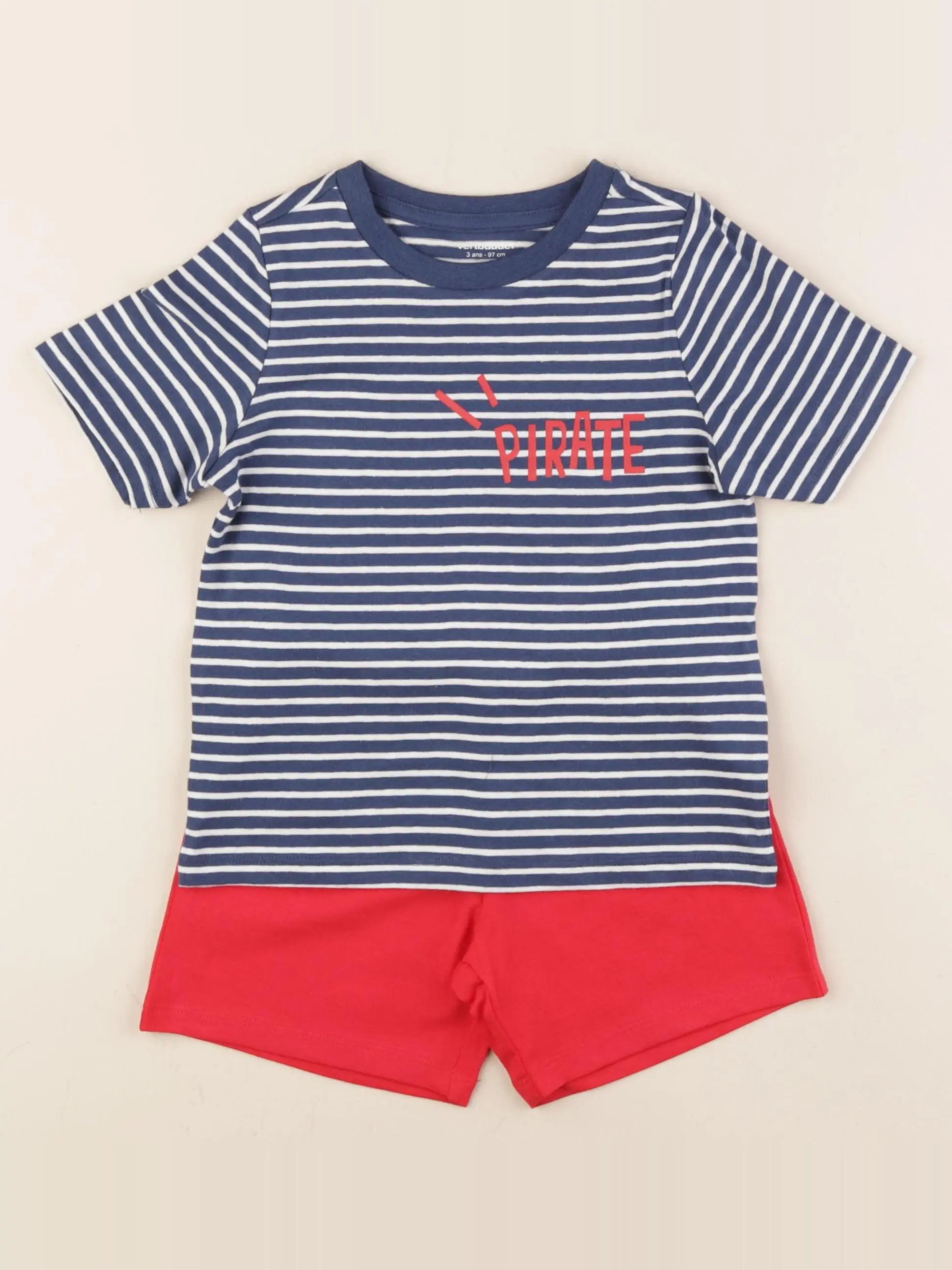 Vertbaudet - pyjama coton bleu, rouge - 3 ans