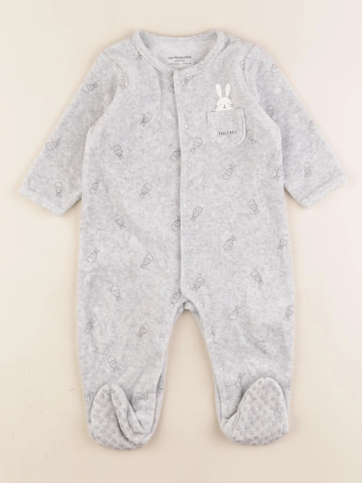 Vertbaudet - pyjama velours gris - 12 mois