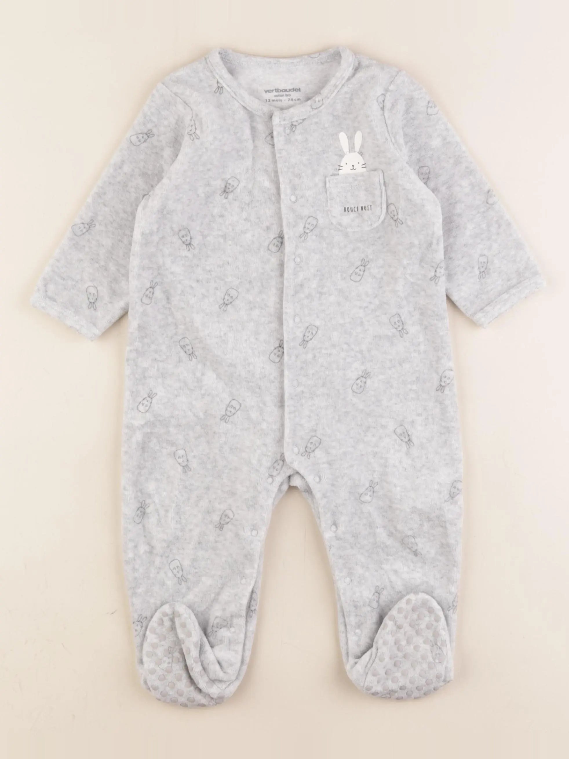 Vertbaudet - pyjama velours gris - 12 mois