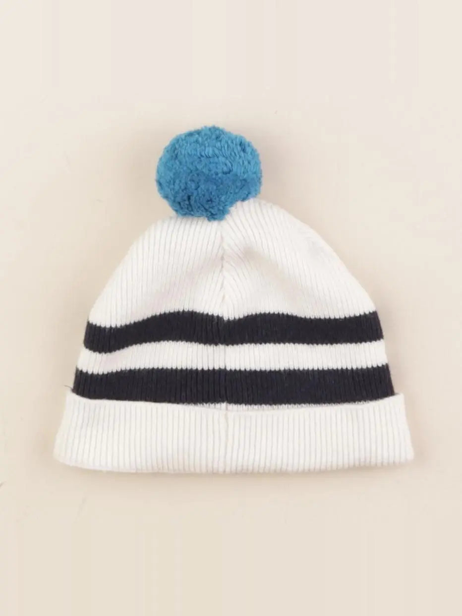 Jacadi - bonnet blanc, bleu - 6 mois