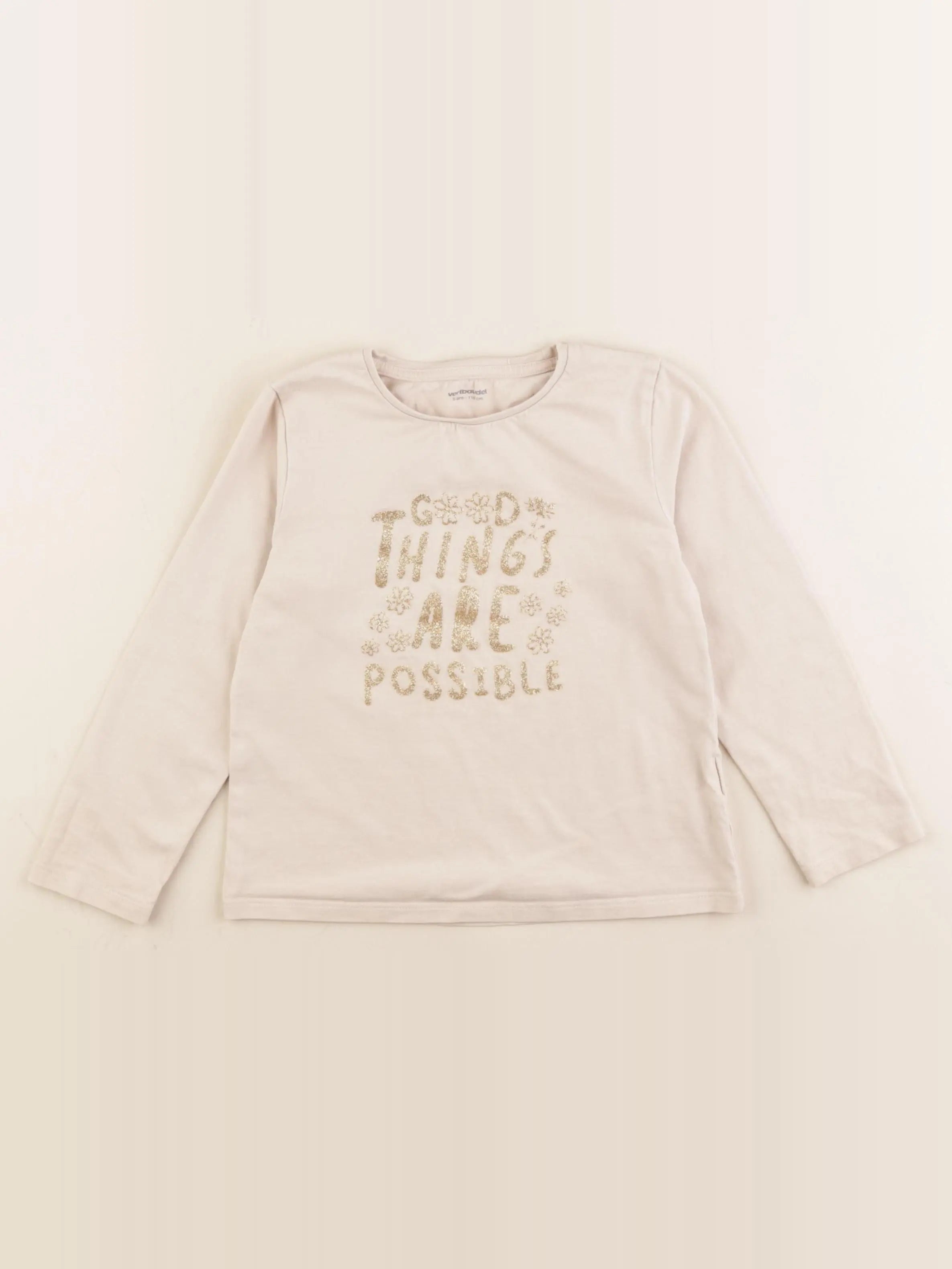 Vertbaudet - tee-shirt beige - 6 ans