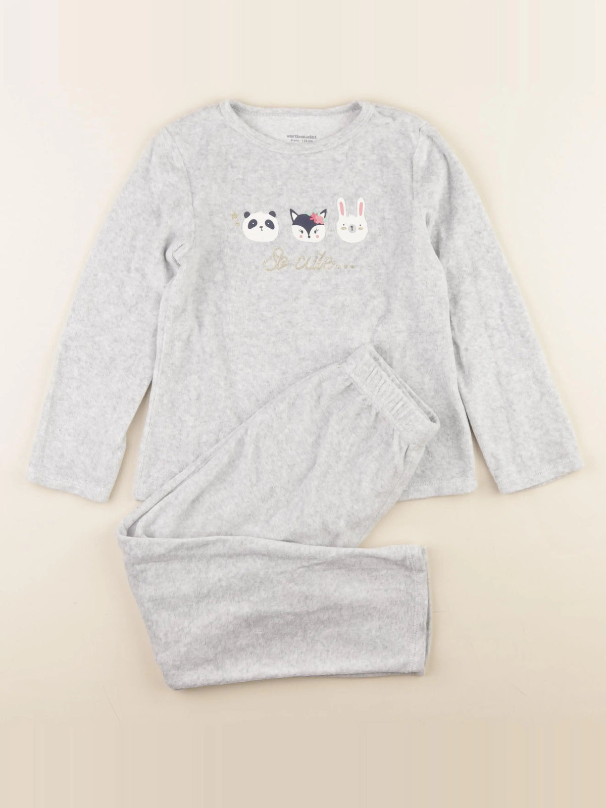 Vertbaudet - pyjama velours gris - 8 ans
