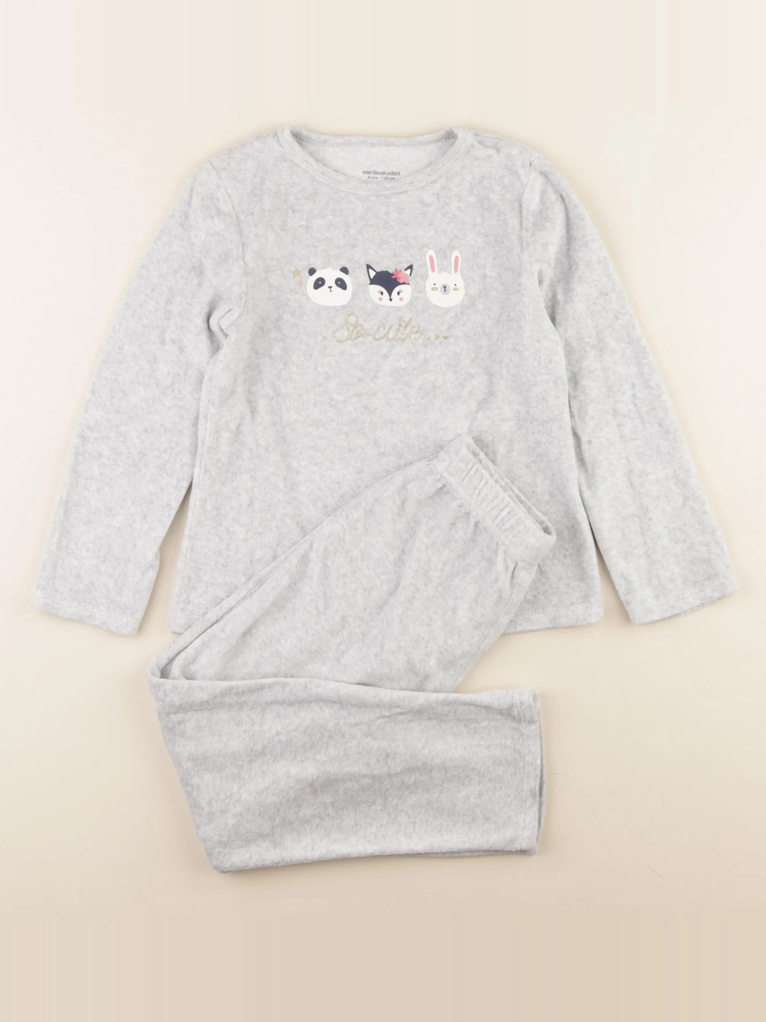 Vertbaudet - pyjama velours gris - 8 ans