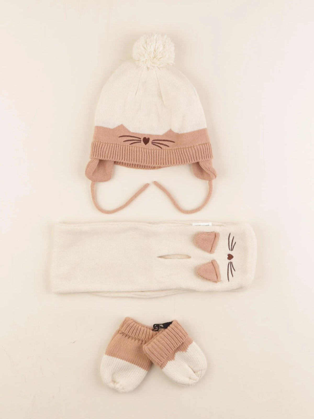 Vertbaudet - ensemble bonnet/moufles/tour de cou beige - 12/18 mois