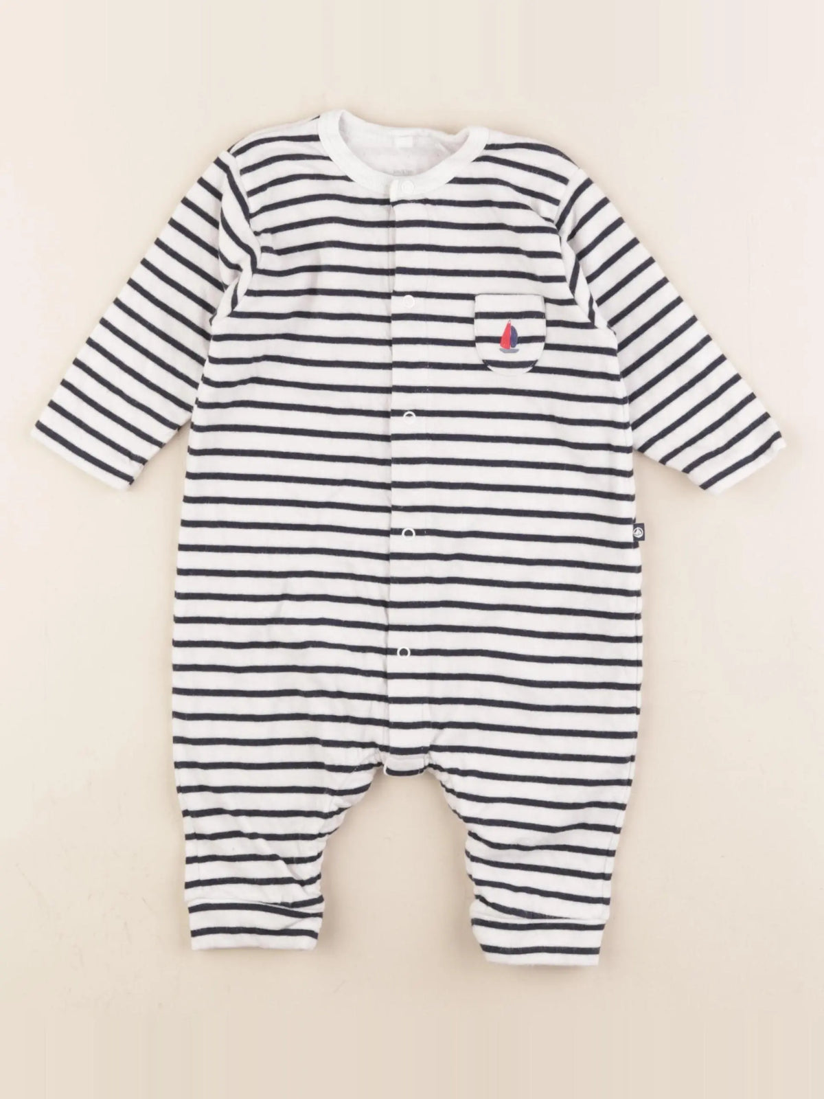 Petit Bateau - pyjama coton bleu, blanc - 6 mois