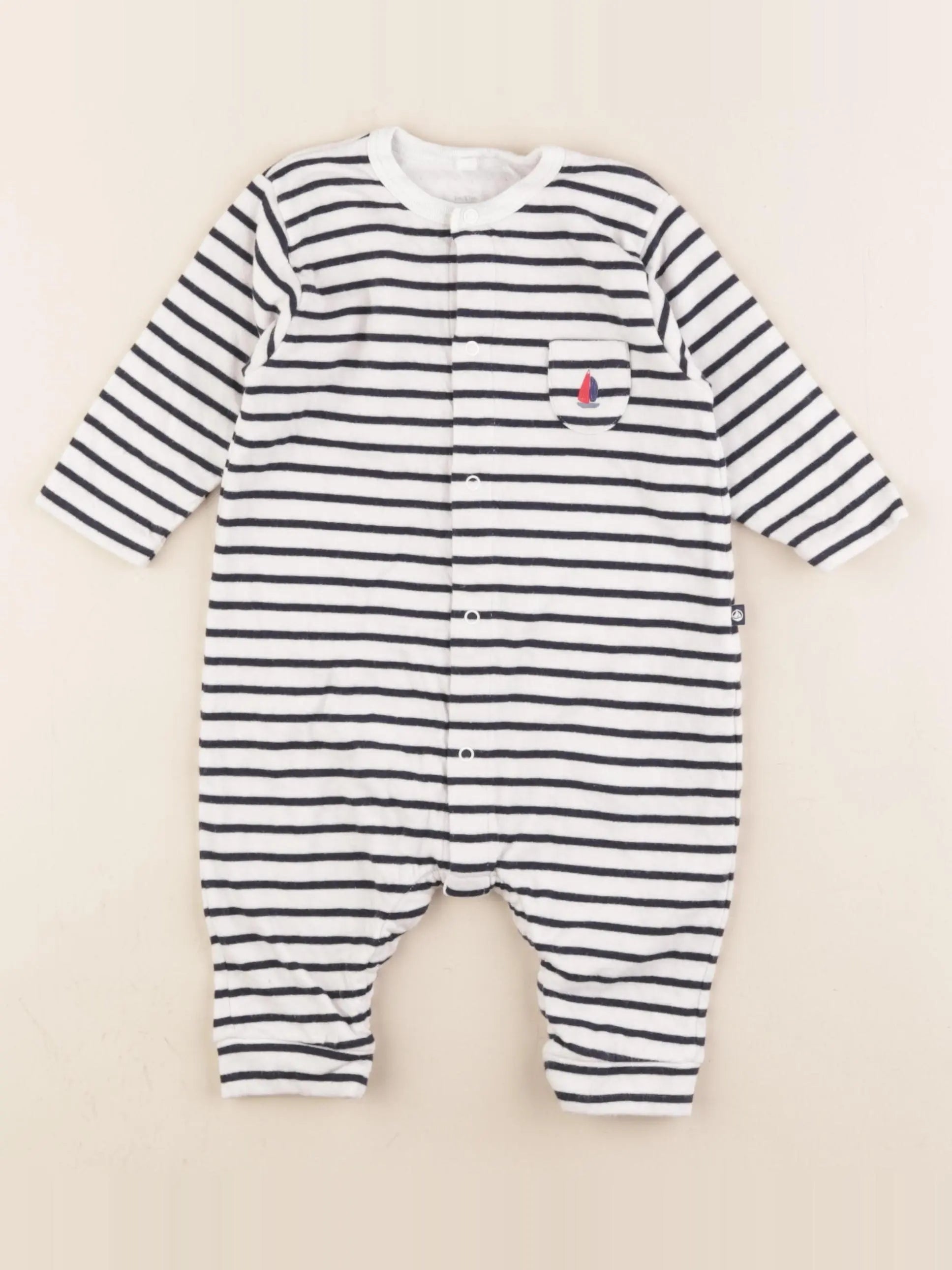Petit Bateau - pyjama coton bleu, blanc - 6 mois