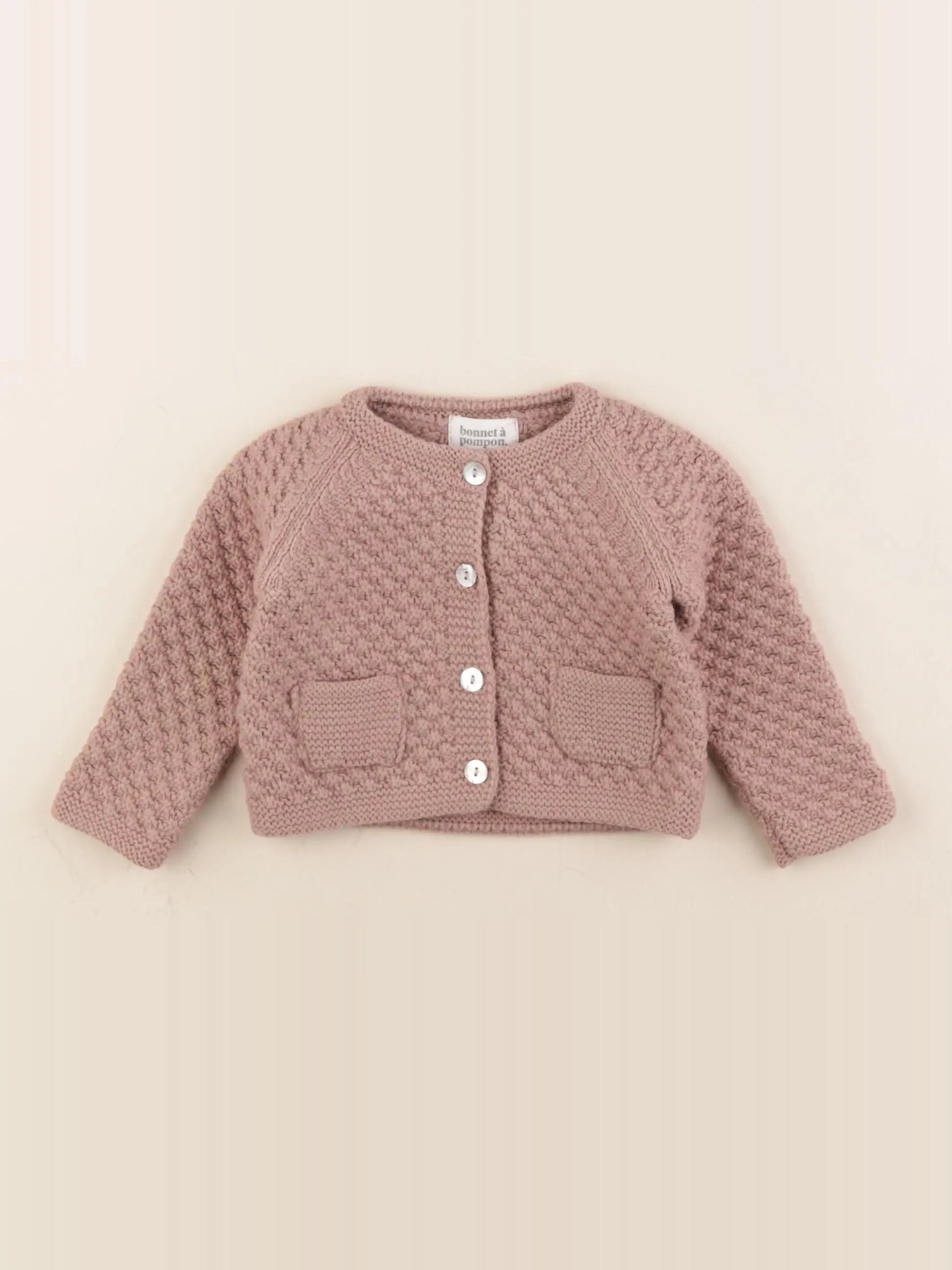 Bonnet à Pompon - gilet rose - 3 mois