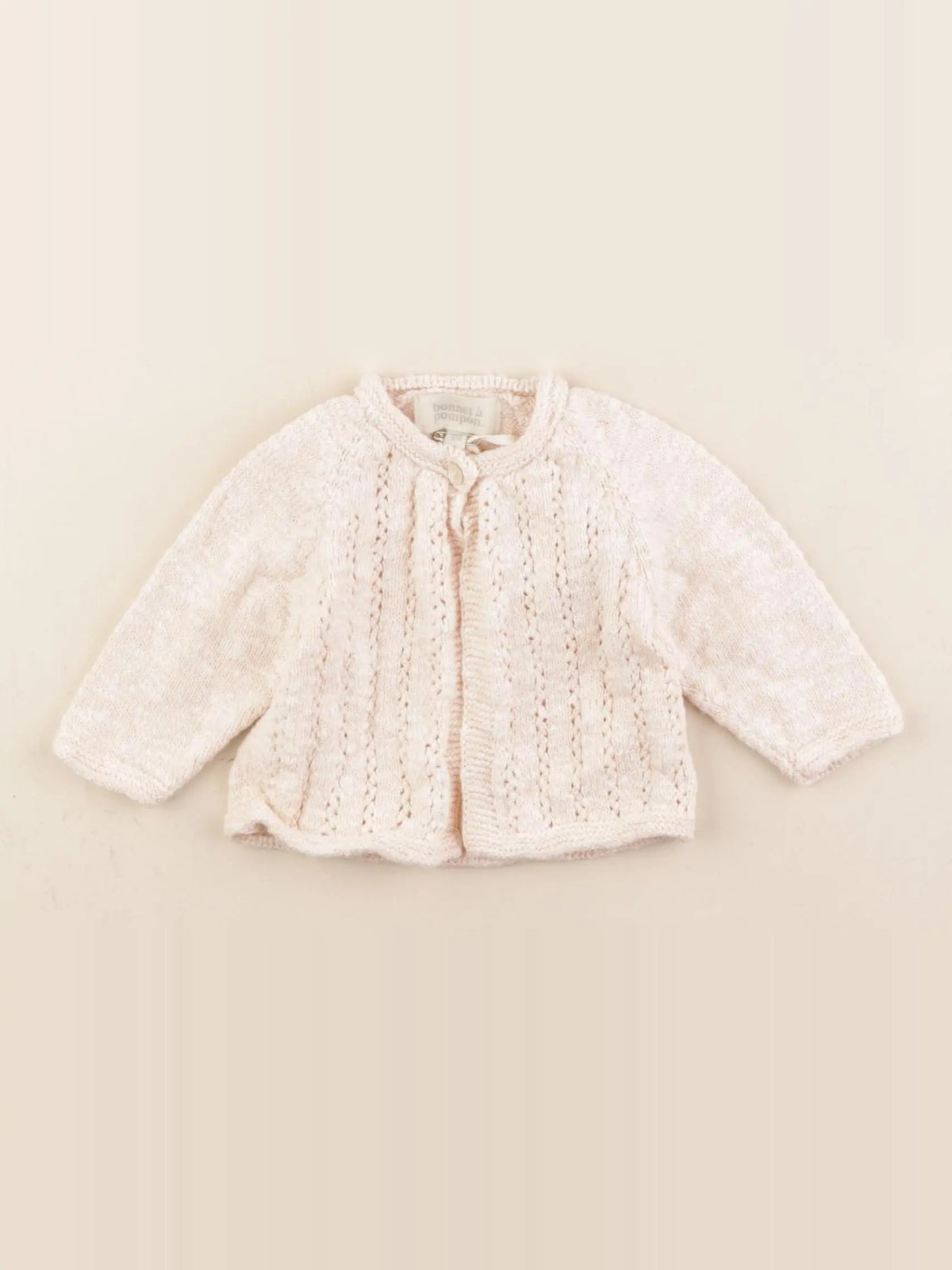 Bonnet à Pompon - gilet rose - 3 mois