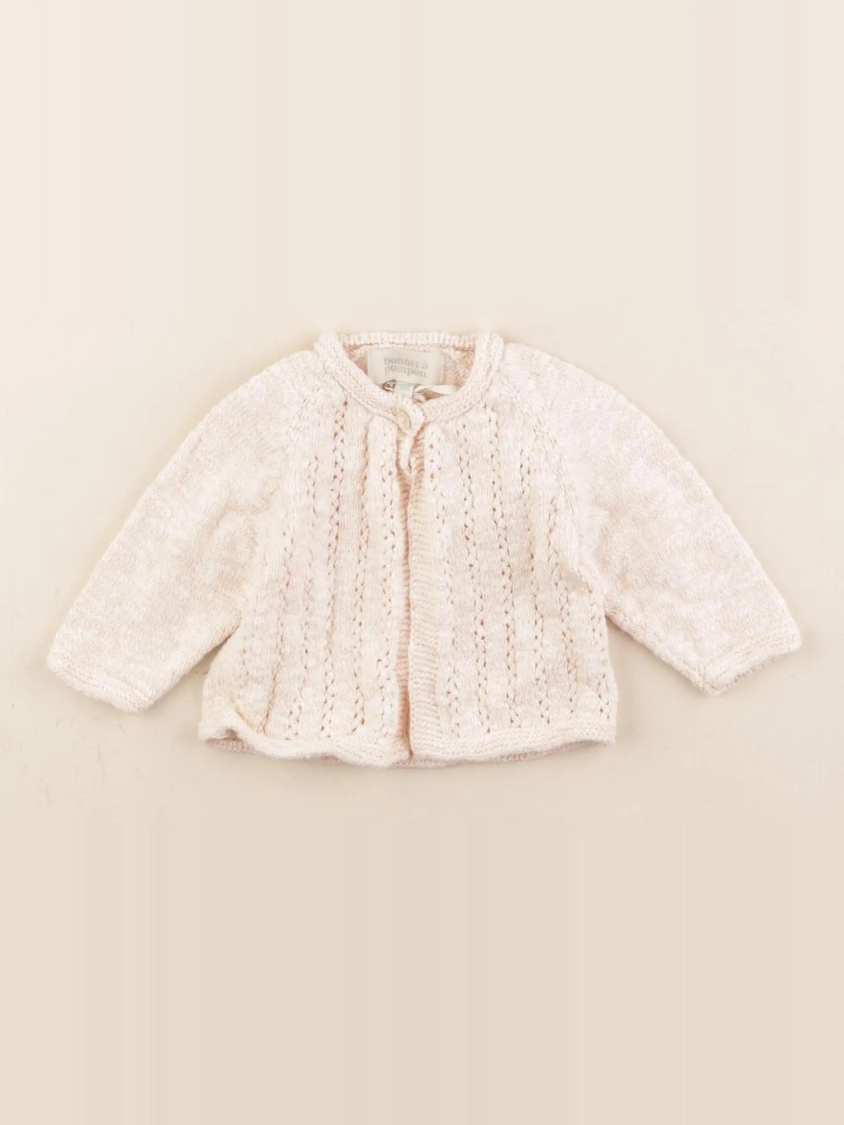 Bonnet à Pompon - gilet rose - 3 mois