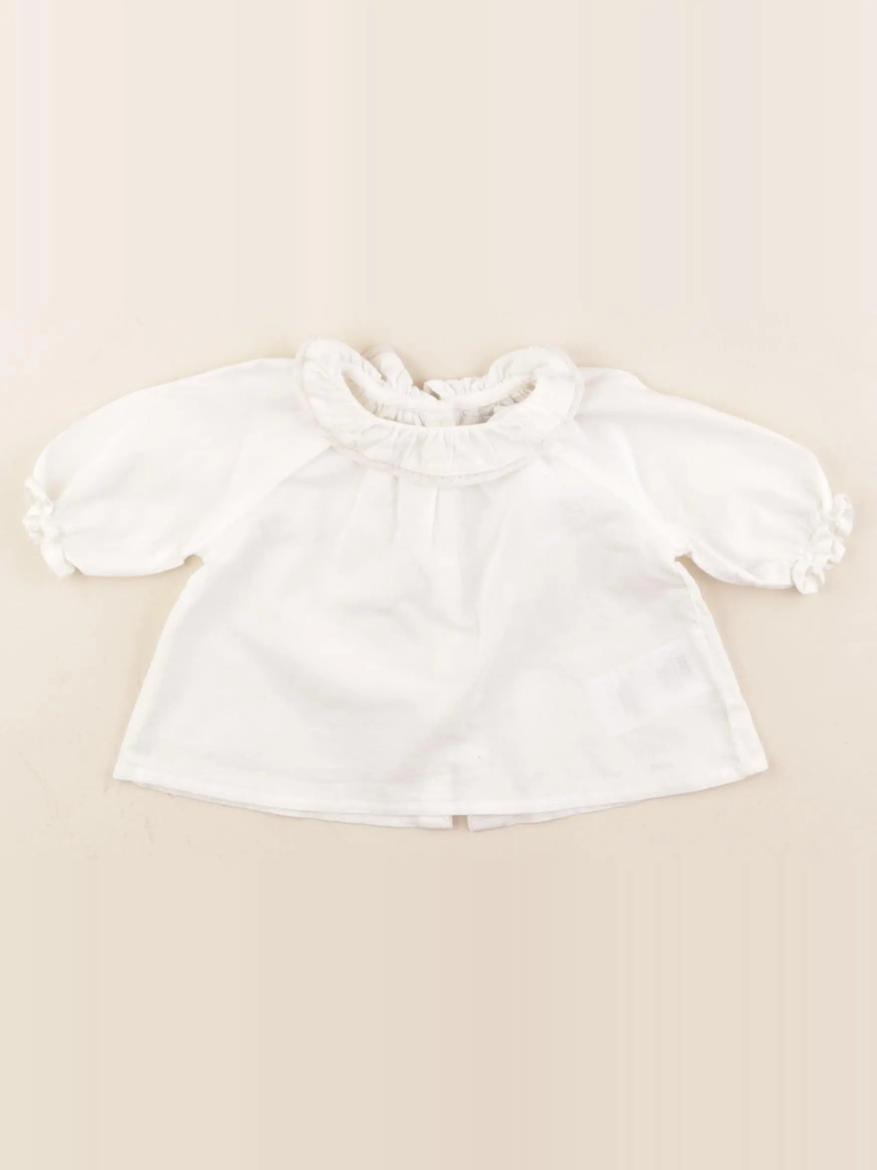 Bonnet à Pompon - blouse blanc - 3 mois