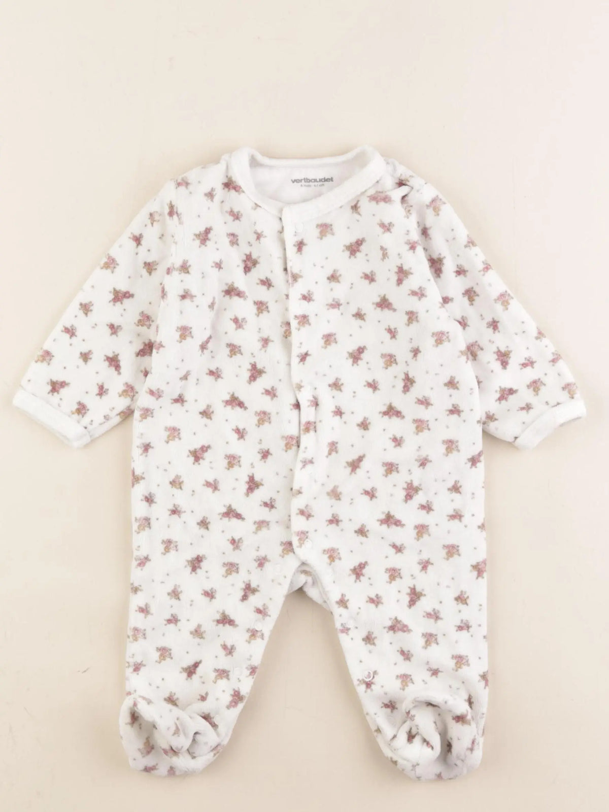 Vertbaudet - pyjama velours blanc, rose - 6 mois